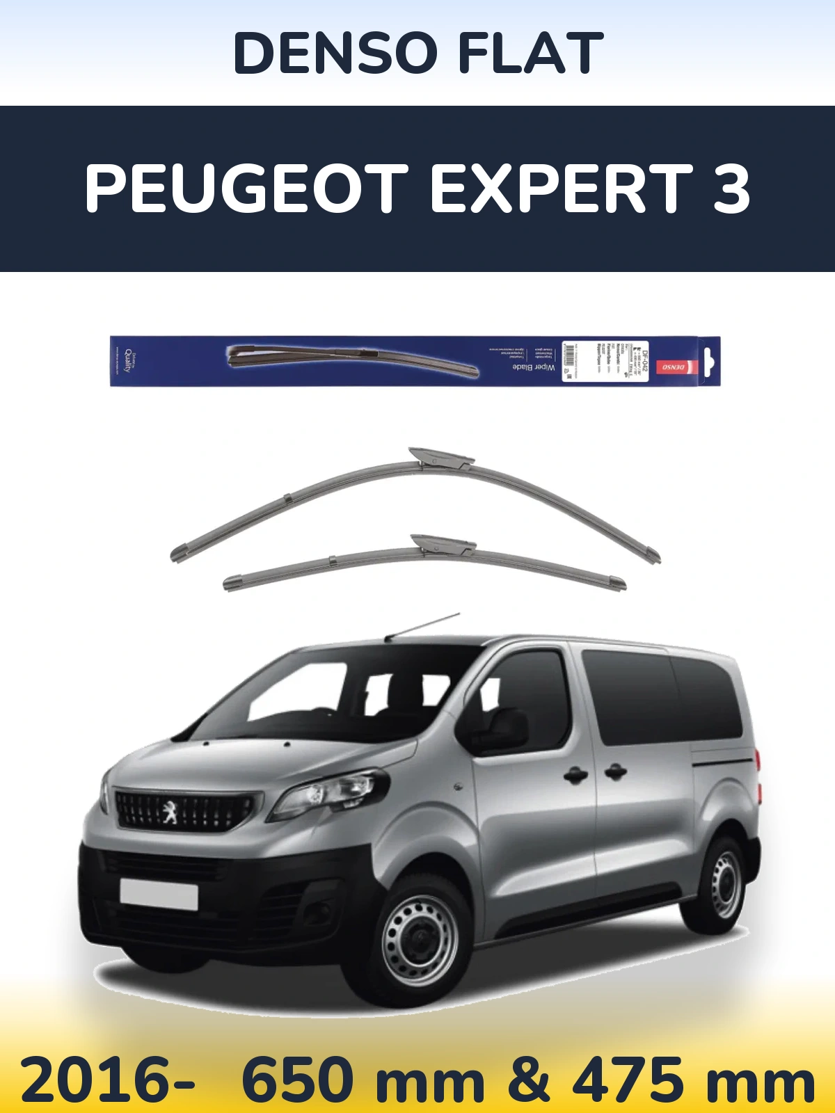Front wiper blade set Denso Flat 650 & 450 mm for Peugeot Expert 3 2016-2026