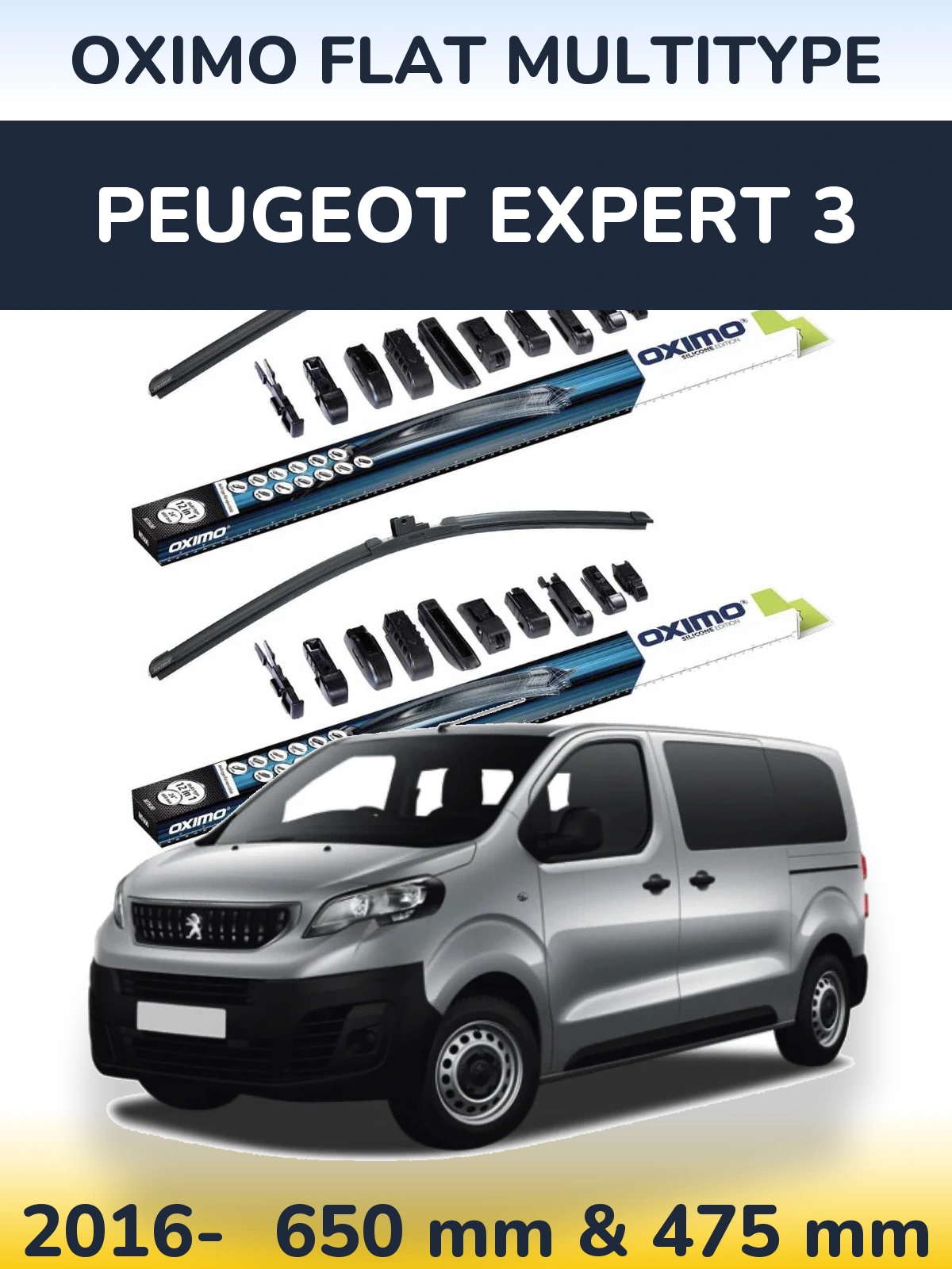 Комплект передніх щіток Oximo Flat MultiТипe 650 & 475 мм для Peugeot Expert 3 2016-2026