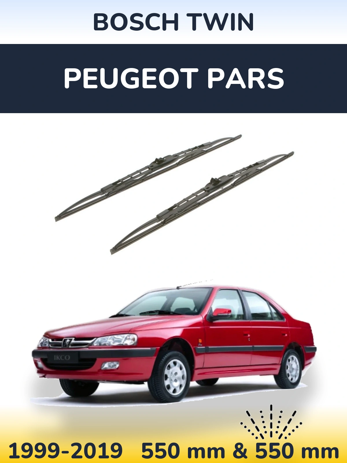 Front wiper blade set BOSCH Twin 550 & 550 mm for Peugeot Pars 1999-2019