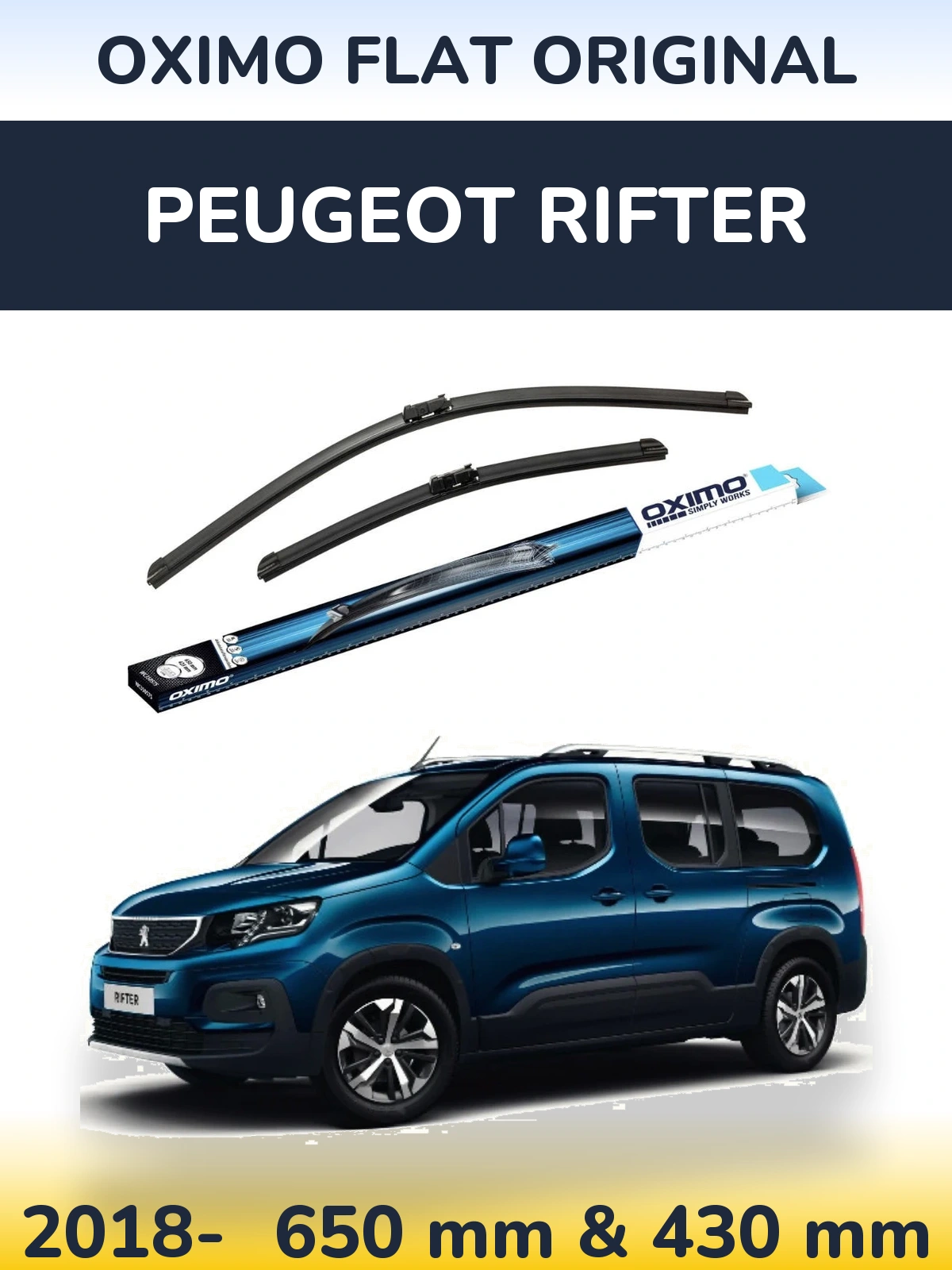 Комплект передних дворников Oximo Flat Original 650 & 430 мм для Peugeot Rifter 2018-2026