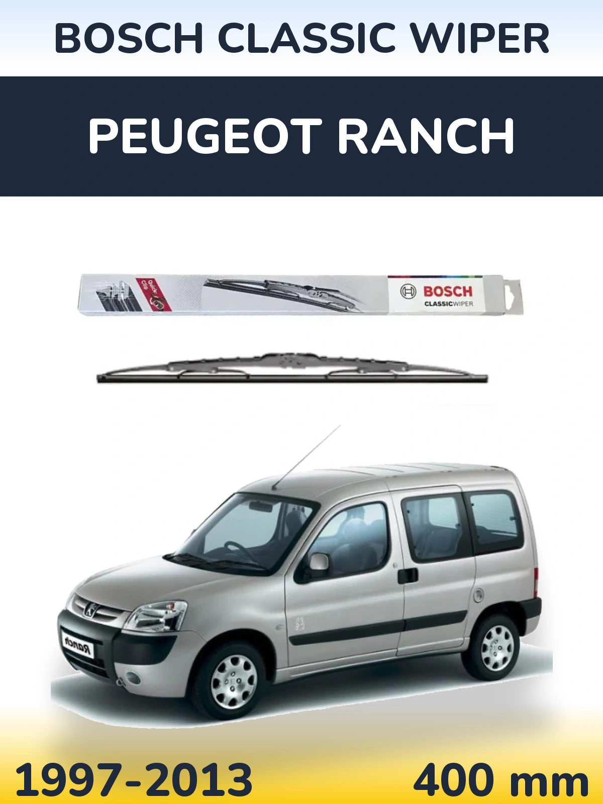 Rear wiper blade BOSCH Classic Wiper 400 mm for Peugeot Ranch 1997-2013