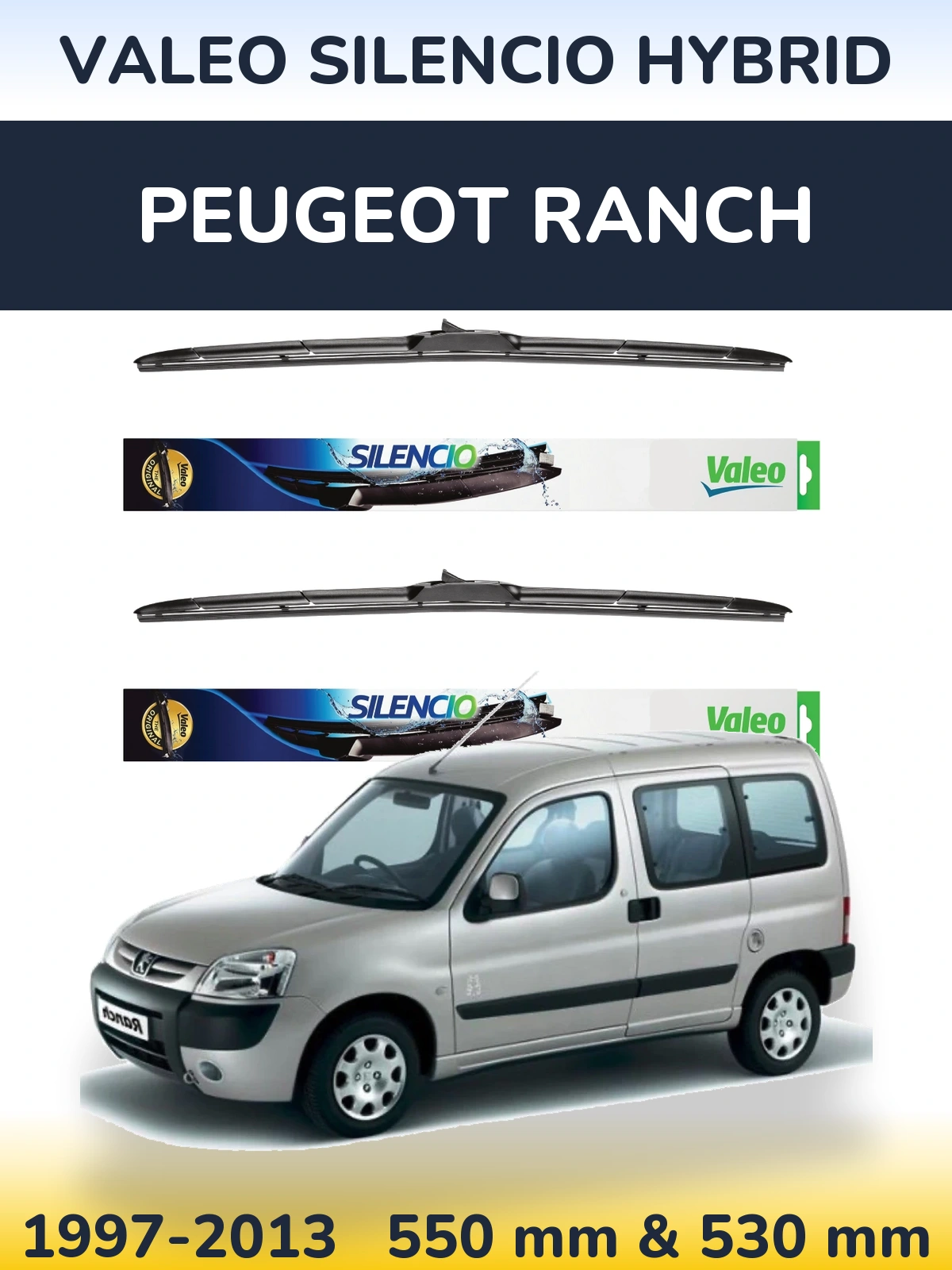 Комплект передніх щіток Valeo Silencio Hybrid 550 & 530 мм для Peugeot Ranch 1997-2013
