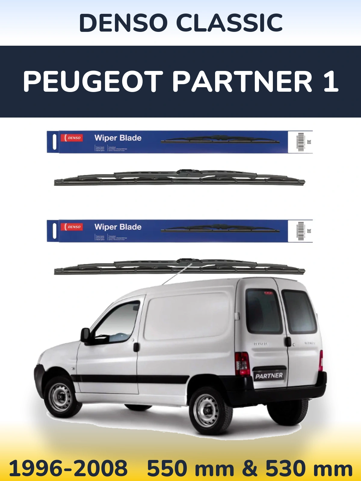 Front wiper blade set Denso Classic 550 & 530 mm for Peugeot Partner 1 1996-2008