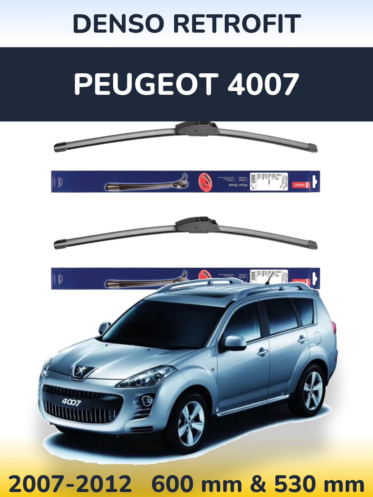 Front wiper blade set Denso Retrofit 600 & 530 mm for Peugeot 4007 2007-2012