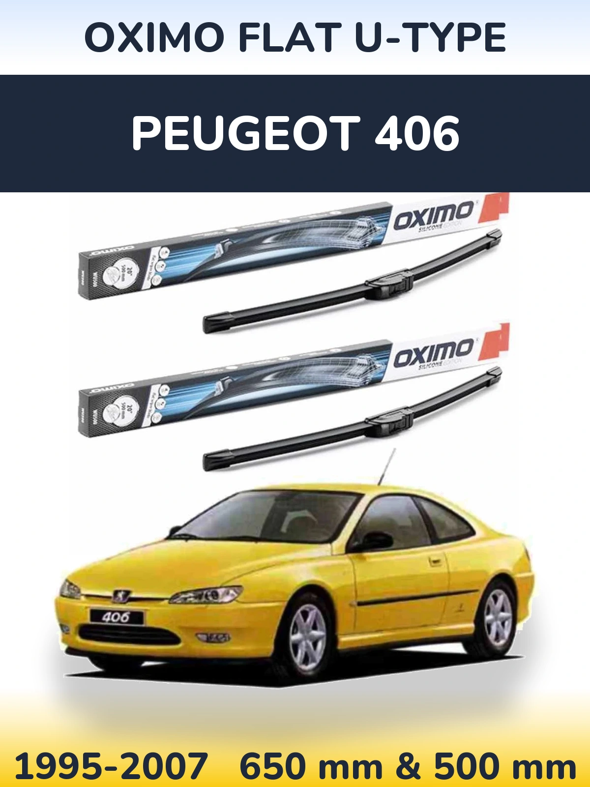 Комплект передніх щіток Oximo Flat U-type 650 & 500 мм для Peugeot 406 1995-2007