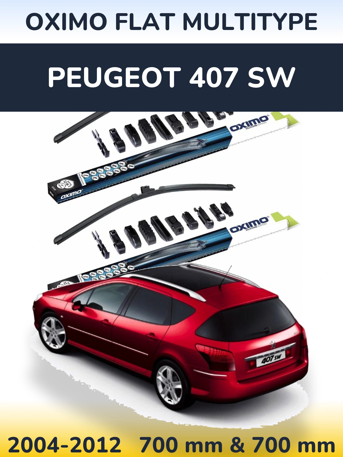 Front wiper blade set Oximo Flat MultiTipoe 700 & 700 mm for Peugeot 407 SW 2004-2012