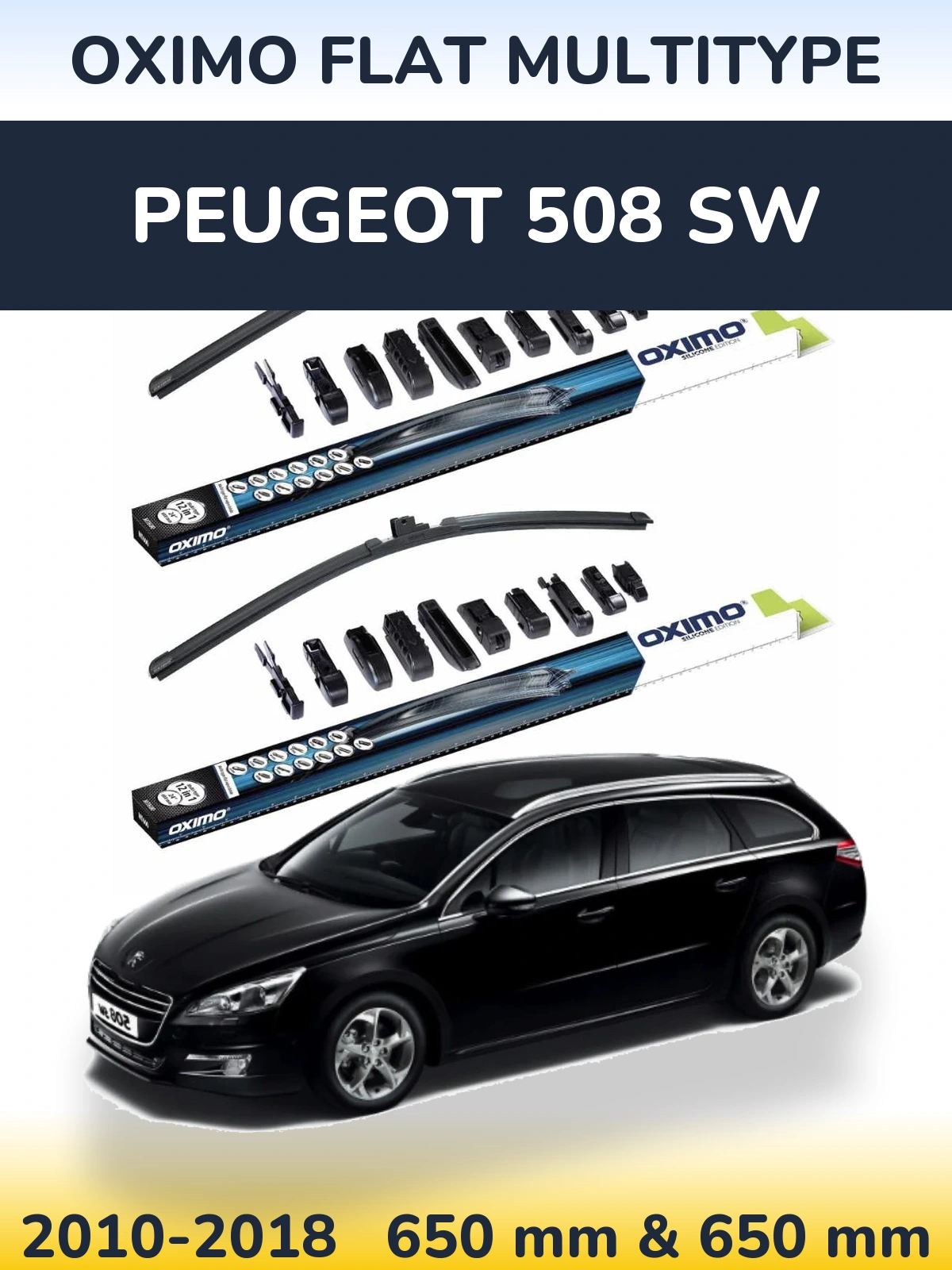 Front wiper blade set Oximo Flat MultiTipoe 650 & 650 mm for Peugeot 508 SW 2010-2018