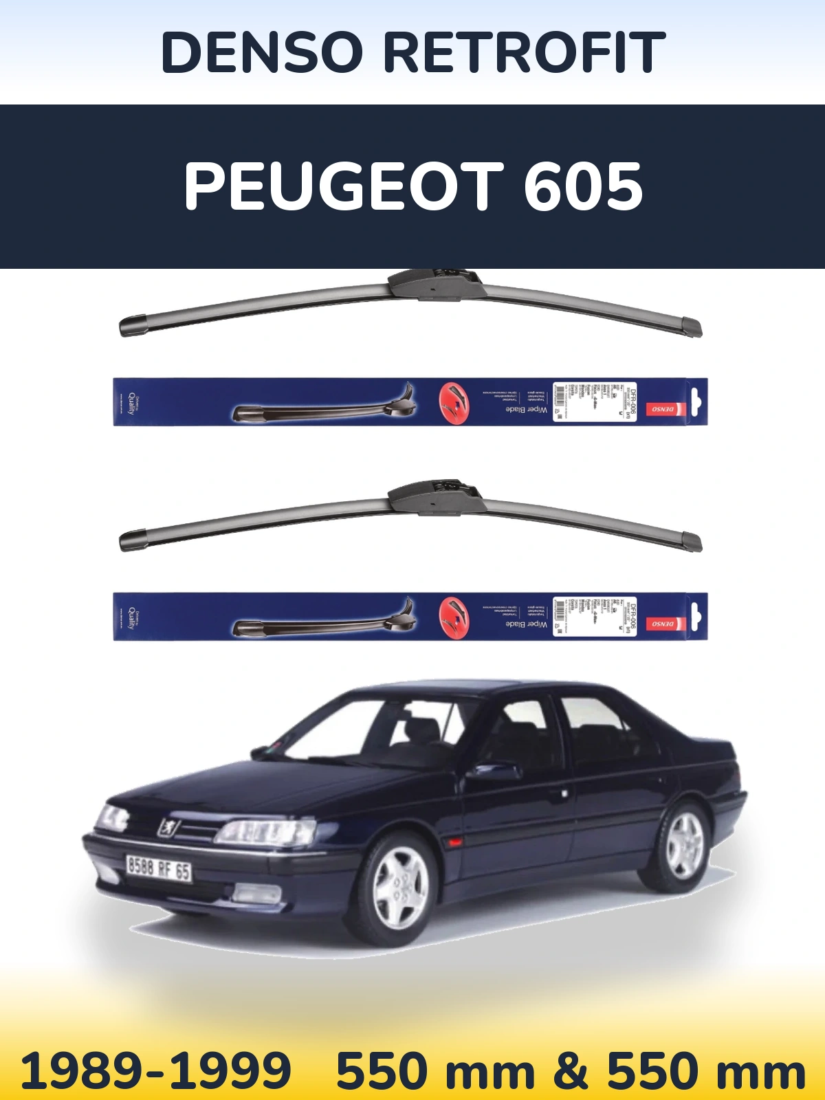 Front wiper blade set Denso Retrofit 550 & 550 mm for Peugeot 605 1989-1999