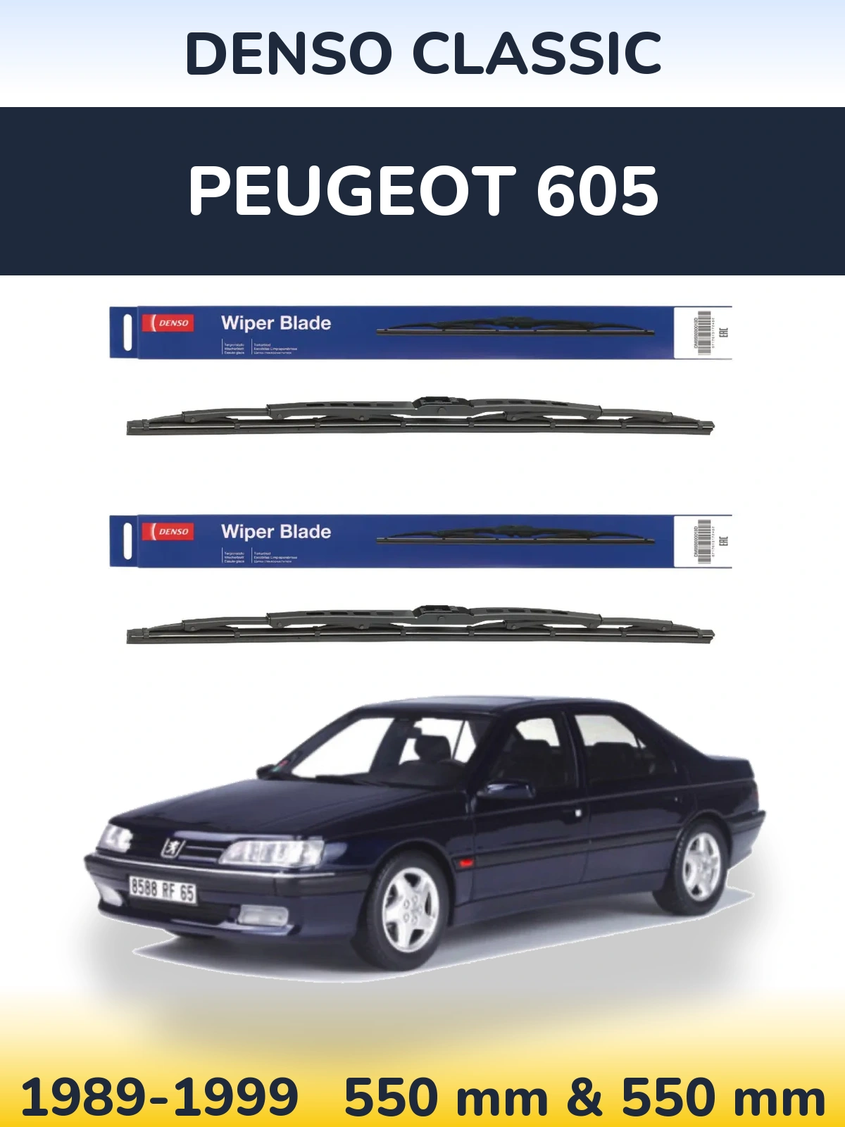 Front wiper blade set Denso Classic 550 & 550 mm for Peugeot 605 1989-1999