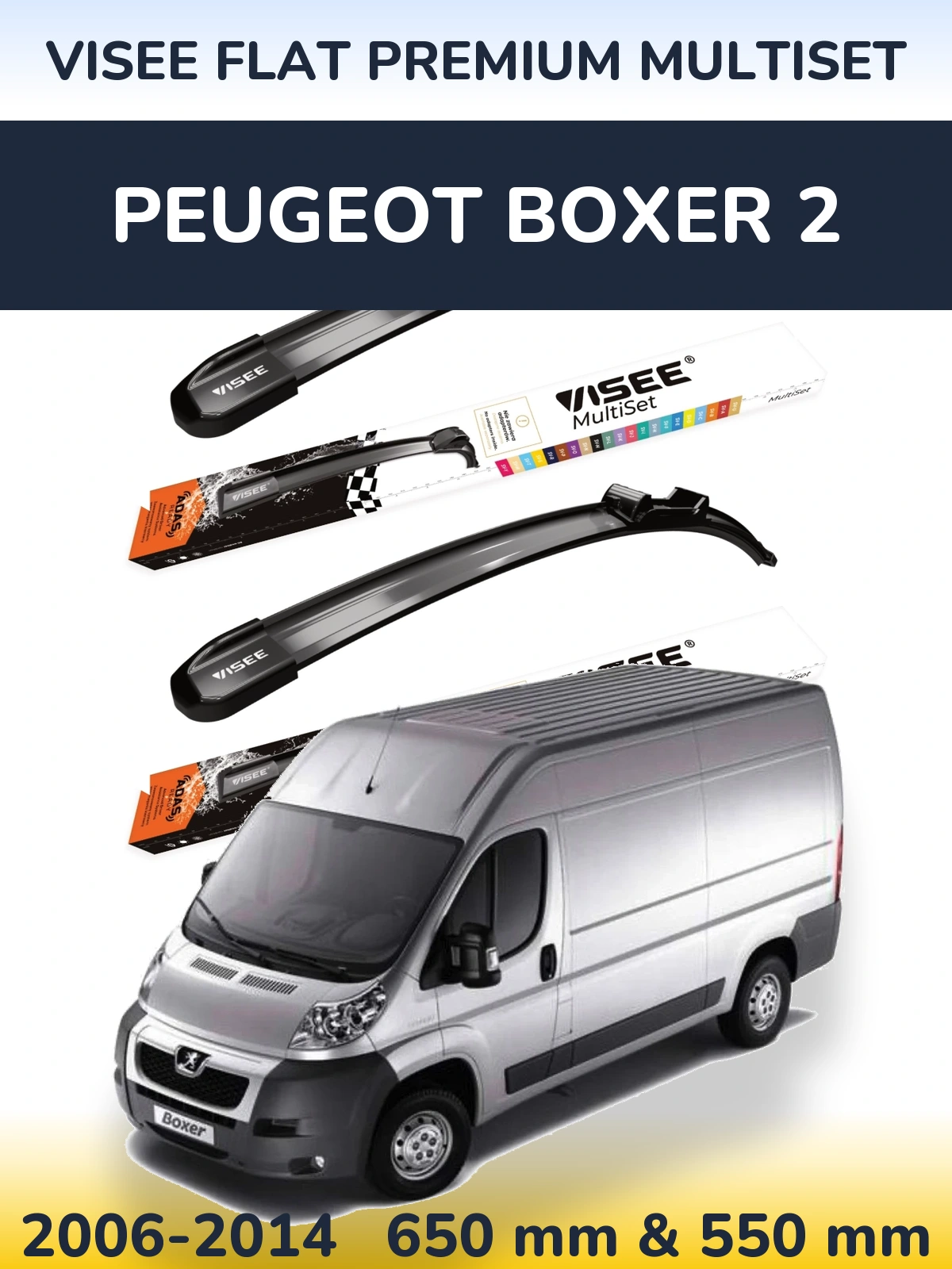 Front wiper blade set VISEE FLAT PREMIUM MultiSet 650 & 550 mm for Peugeot Boxer 2 2006-2014