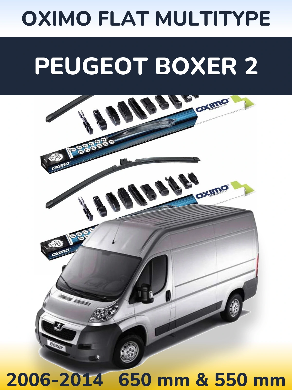 Front wiper blade set Oximo Flat MultiTipoe 650 & 550 mm for Peugeot Boxer 2 2006-2014