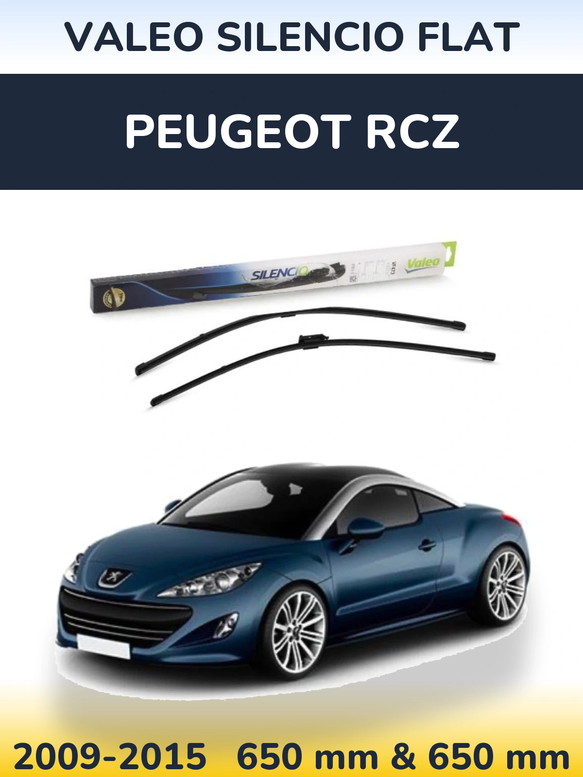 Front wiper blade set Valeo Silencio Flat 650 & 650 mm for Peugeot RCZ 2009-2015