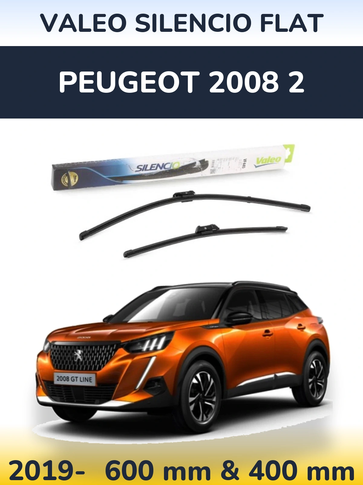 Front wiper blade set Valeo Silencio Flat 600 & 400 mm for Peugeot 2008 2 2019-2026