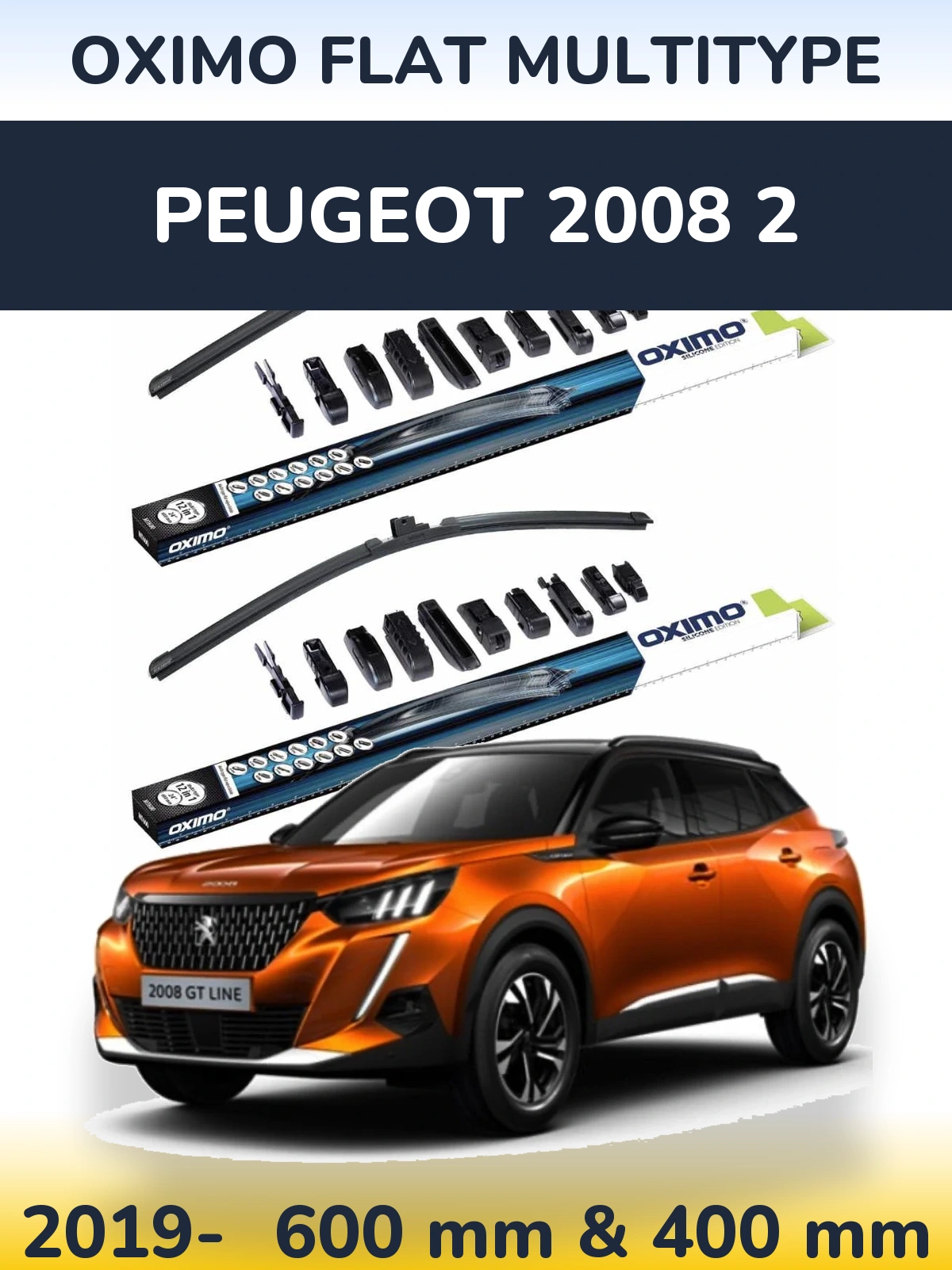 Front wiper blade set Oximo Flat MultiTipoe 600 & 400 mm for Peugeot 2008 2 2019-2026