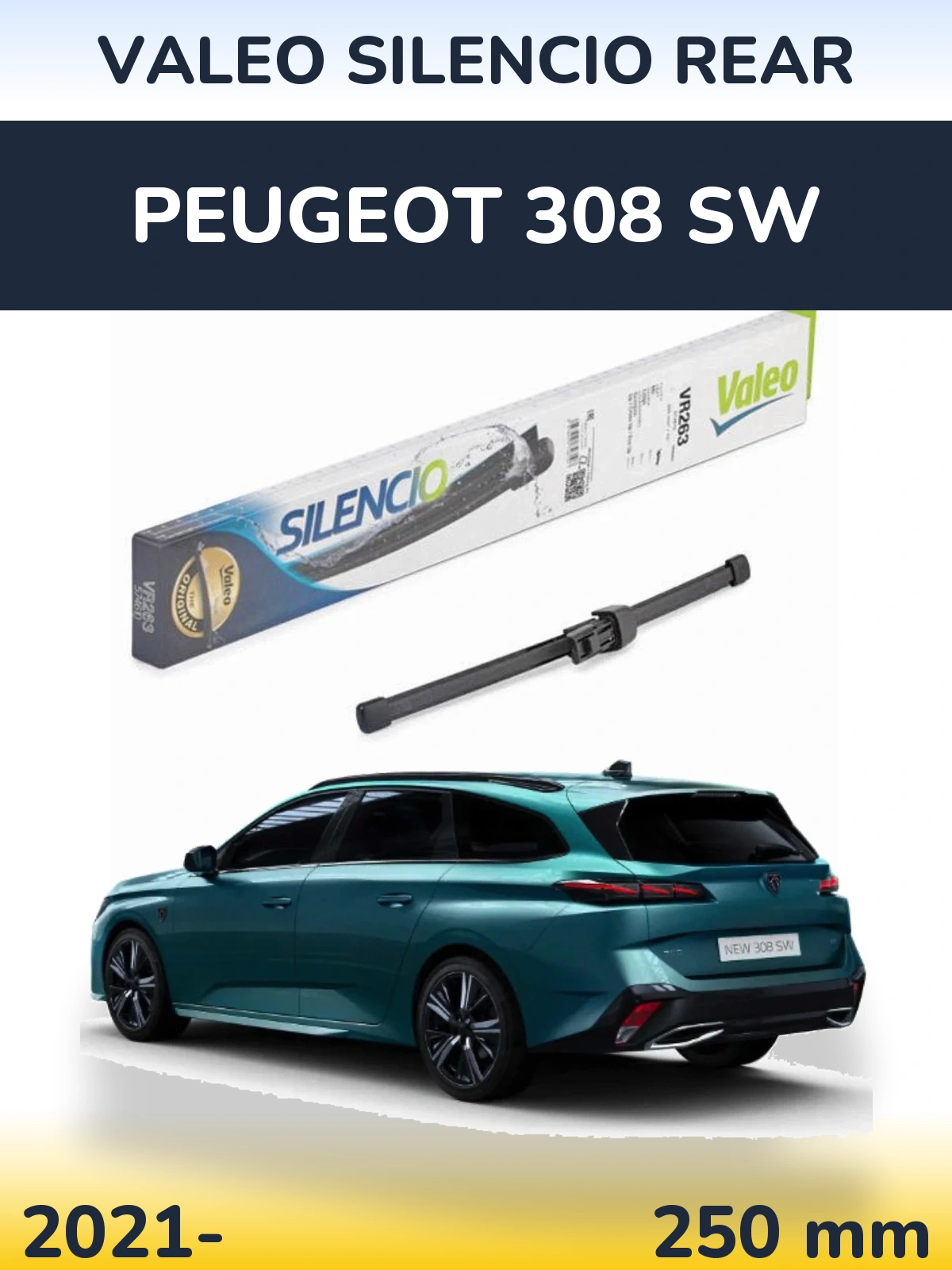 Rear wiper blade Valeo Silencio Rear 250 mm for Peugeot 308 SW 2021-2026