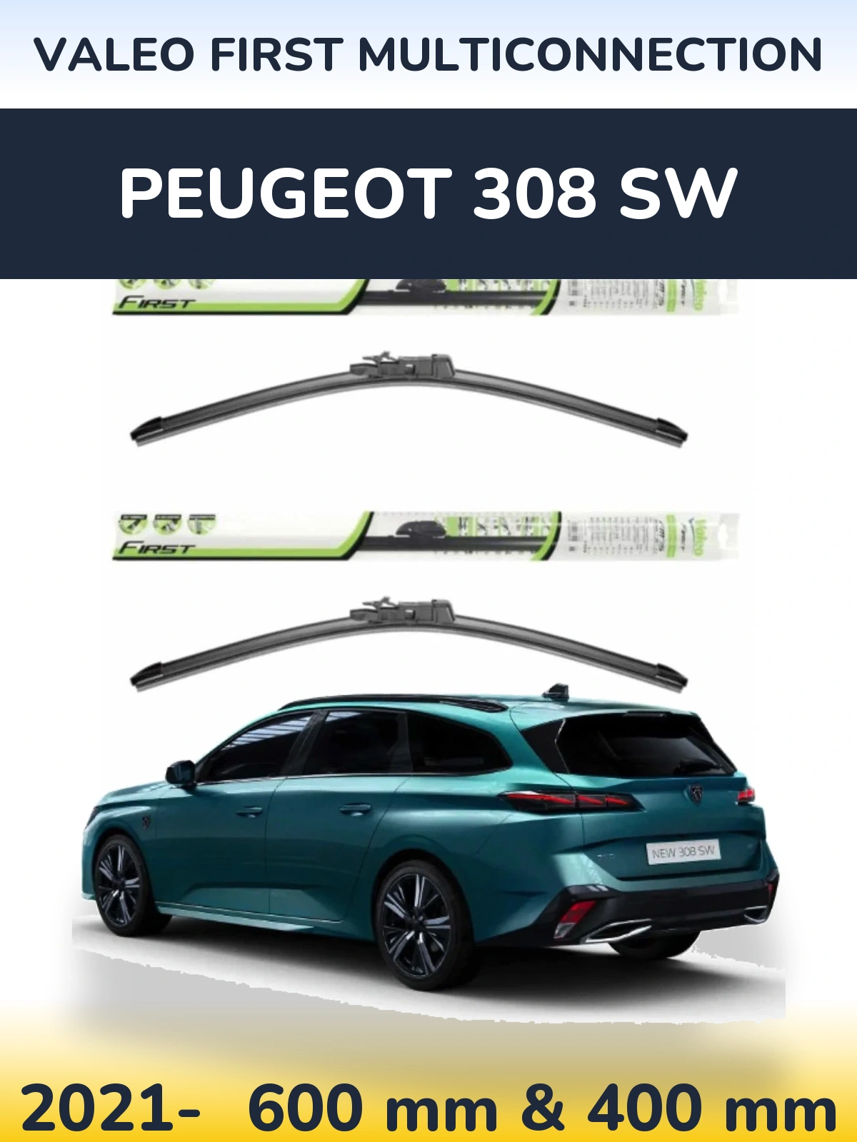 Комплект передних дворников Valeo First MultiConnection 600 & 400 мм для Peugeot 308 SW 2021-2026