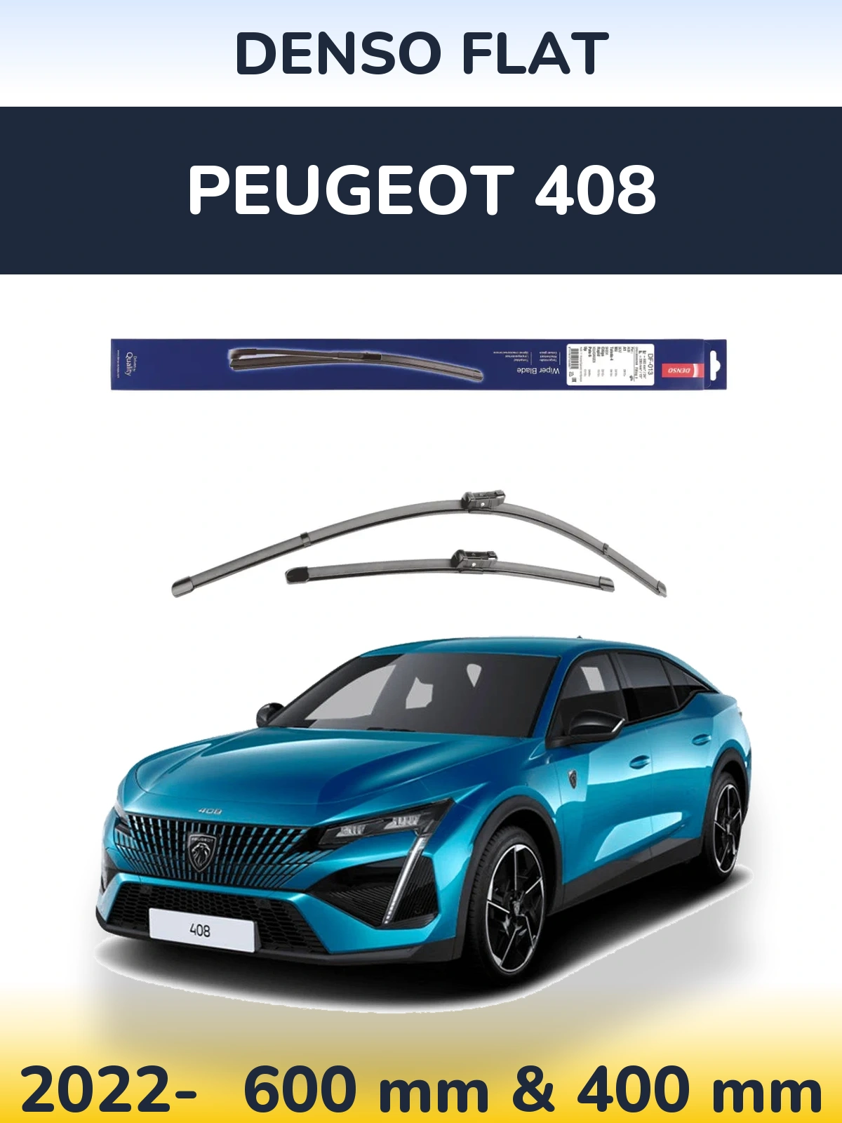 Front wiper blade set Denso Flat 600 & 380 mm for Peugeot 408 2022-2026
