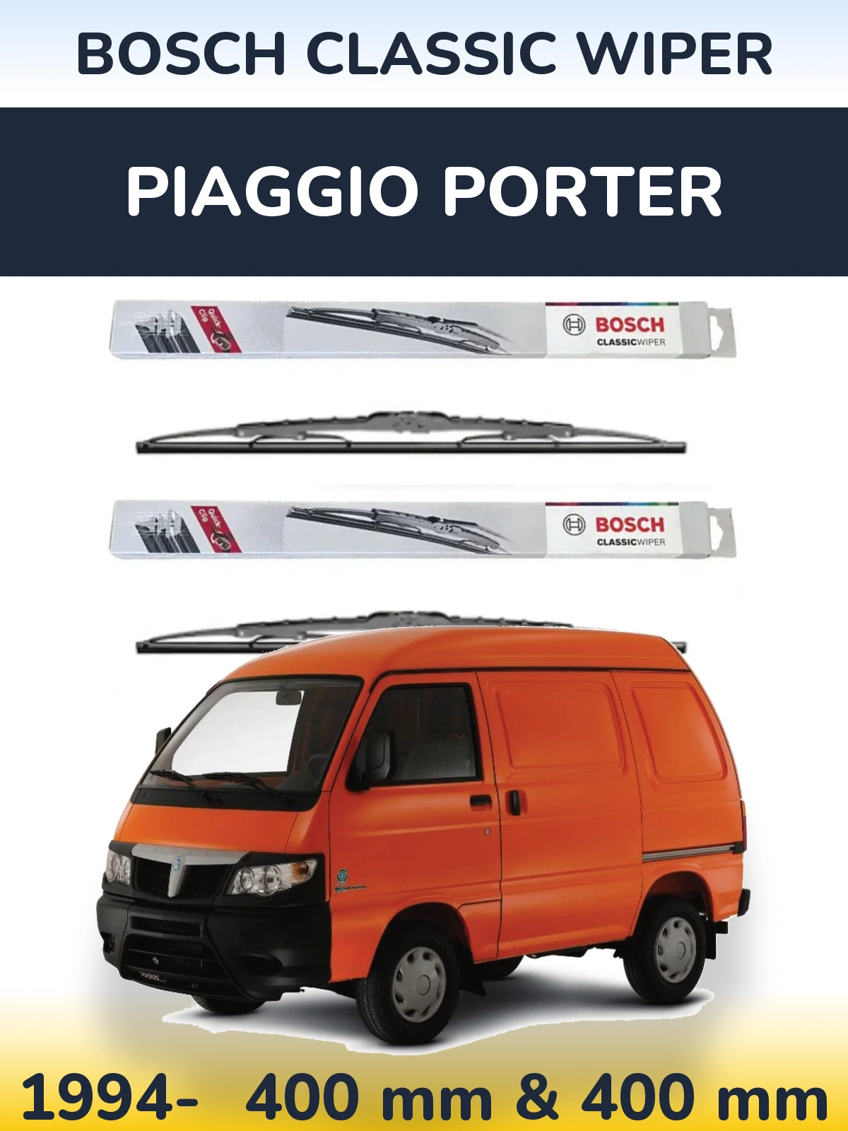 Front wiper blade set BOSCH Classic Wiper 400 & 400 mm for Piaggio Porter 1994-2026
