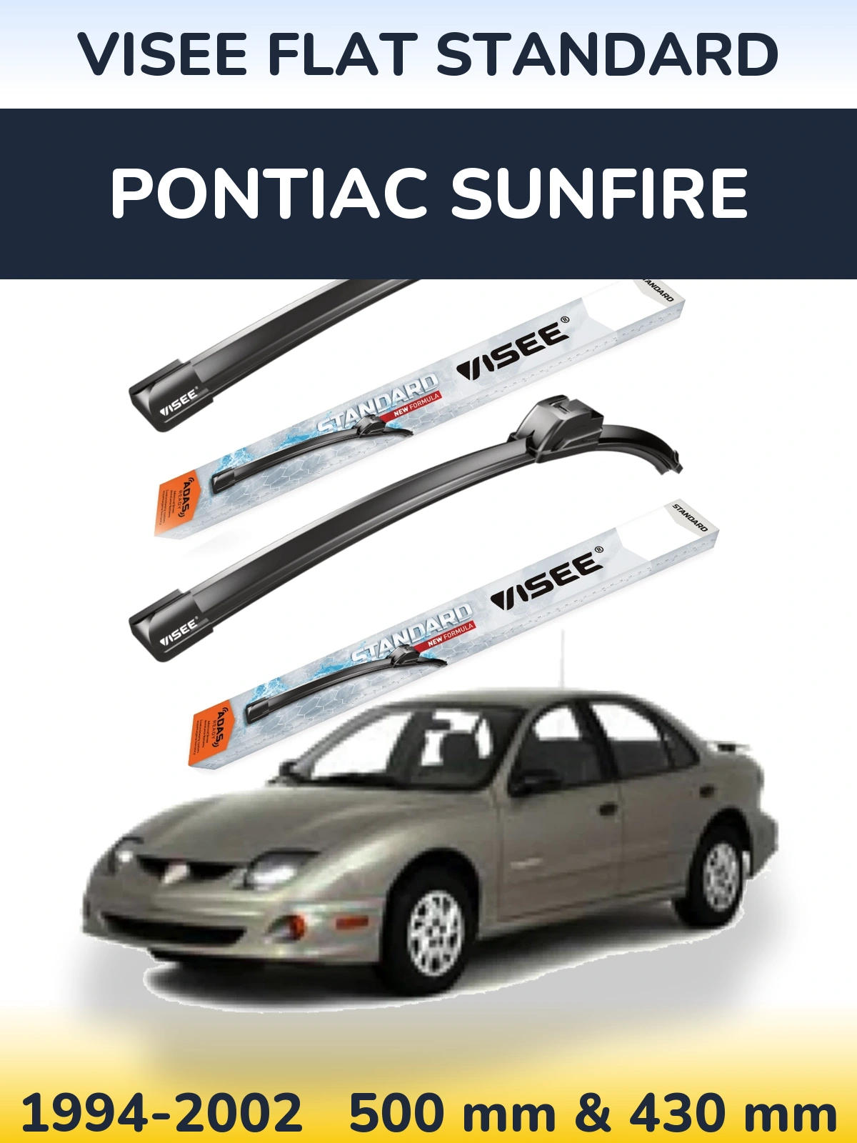 Front wiper blade set VISEE FLAT STANDARD 500 & 430 mm for Pontiac Sunfire 1994-2002