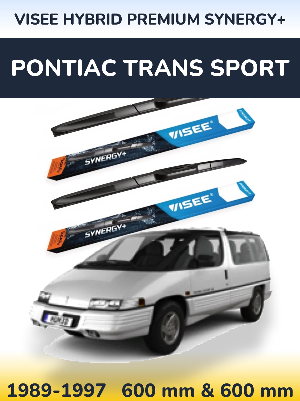 Front wiper blade set VISEE HYBRID PREMIUM SYNERGY+ 600 & 600 mm for Pontiac Trans Sport 1989-1997