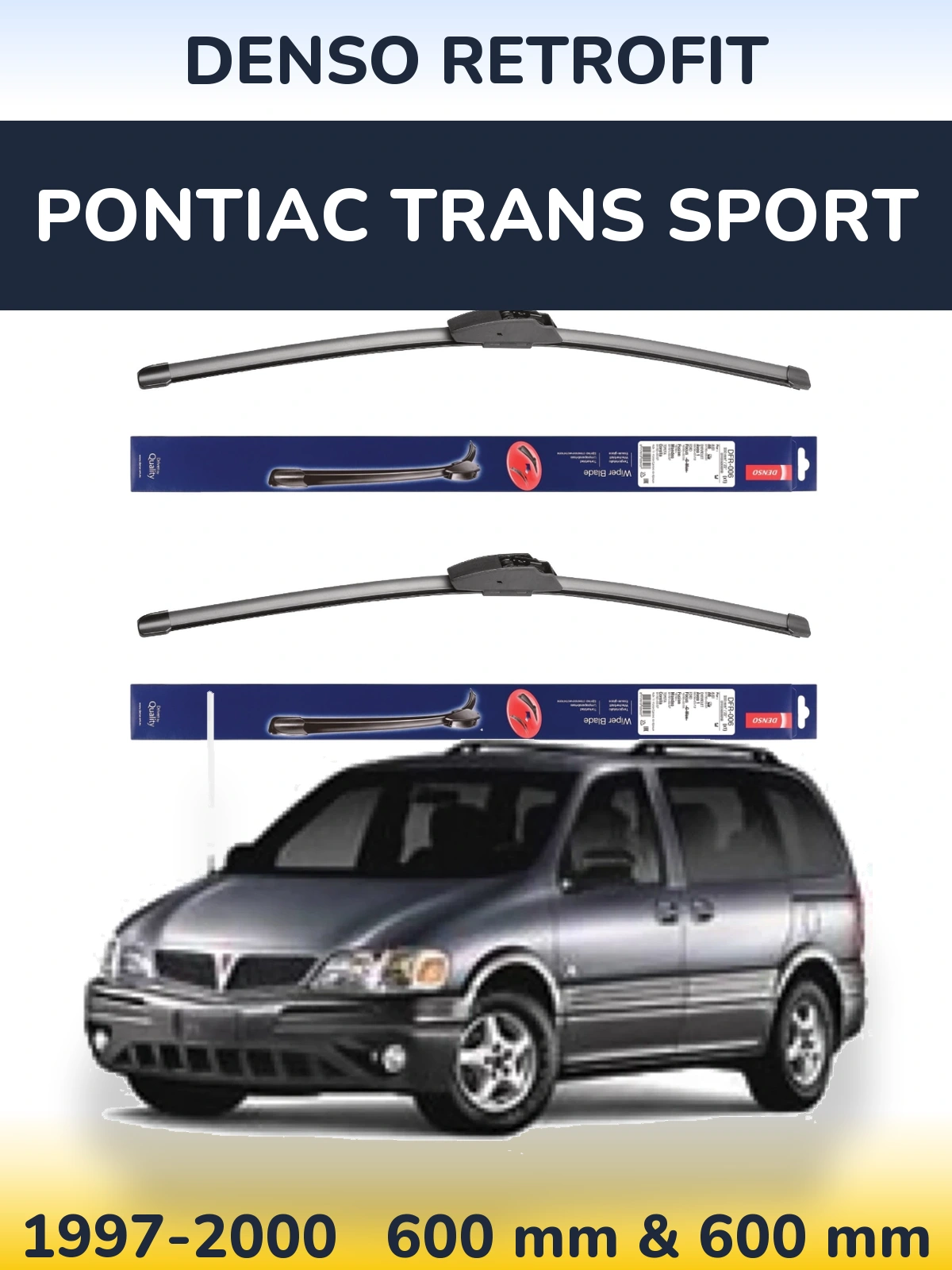 Front wiper blade set Denso Retrofit 600 & 600 mm for Pontiac Trans Sport 1997-2000