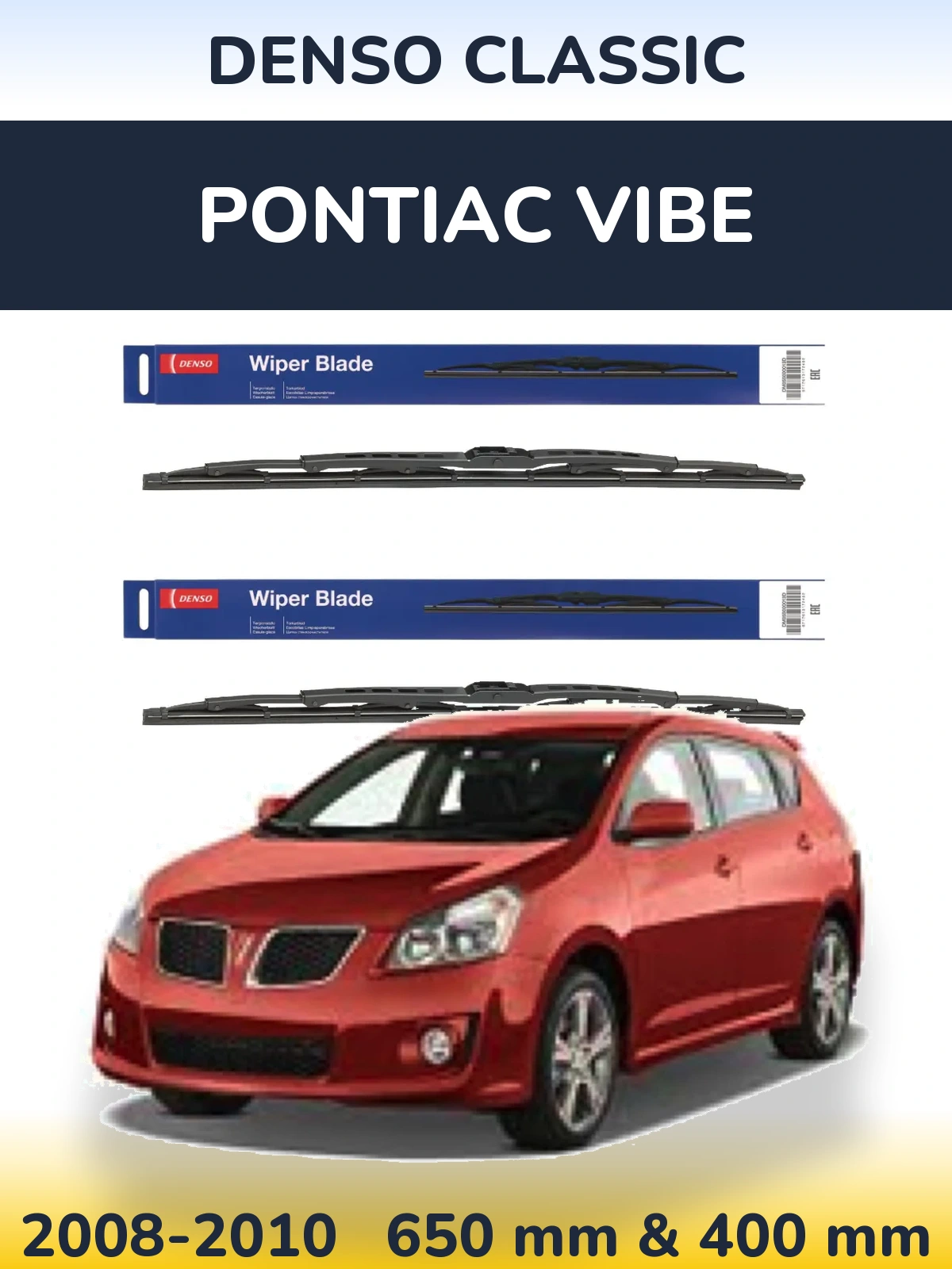 Front wiper blade set Denso Classic 650 & 400 mm for Pontiac Vibe 2008-2010