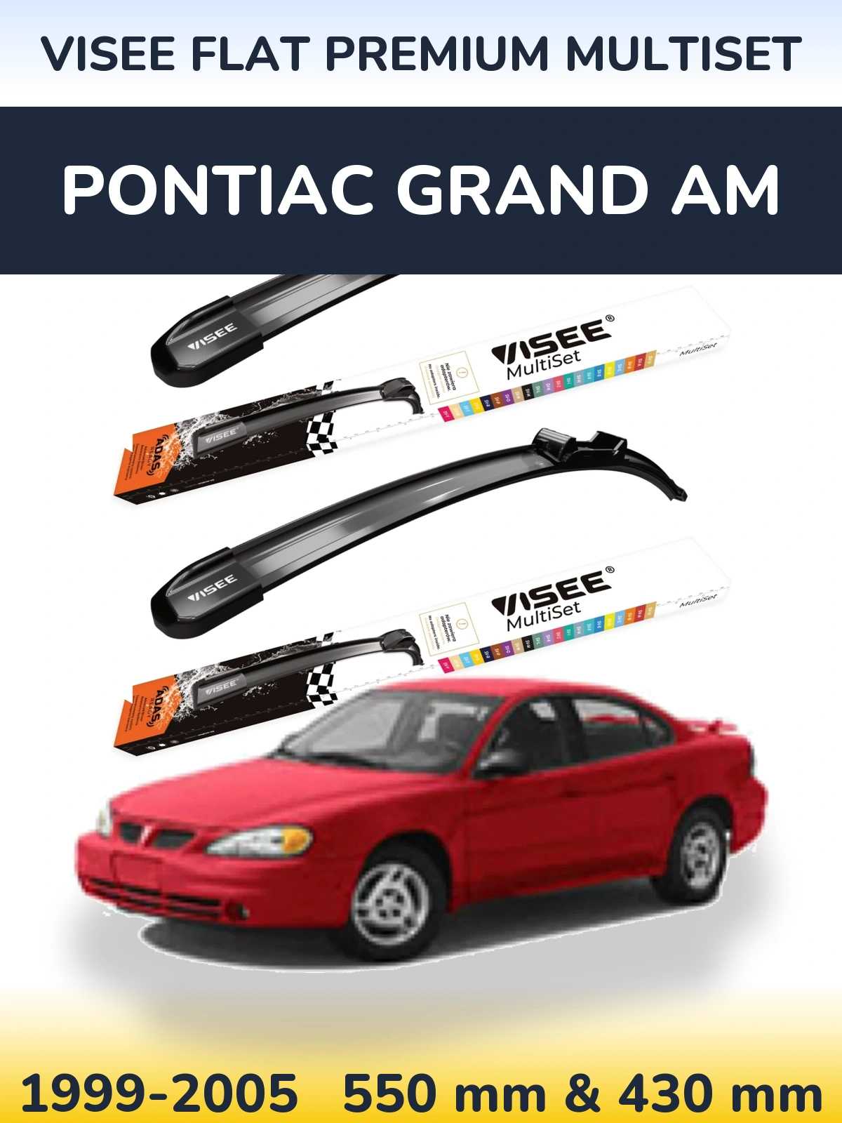 Front wiper blade set VISEE FLAT PREMIUM MultiSet 550 & 430 mm for Pontiac Grand AM 1999-2005