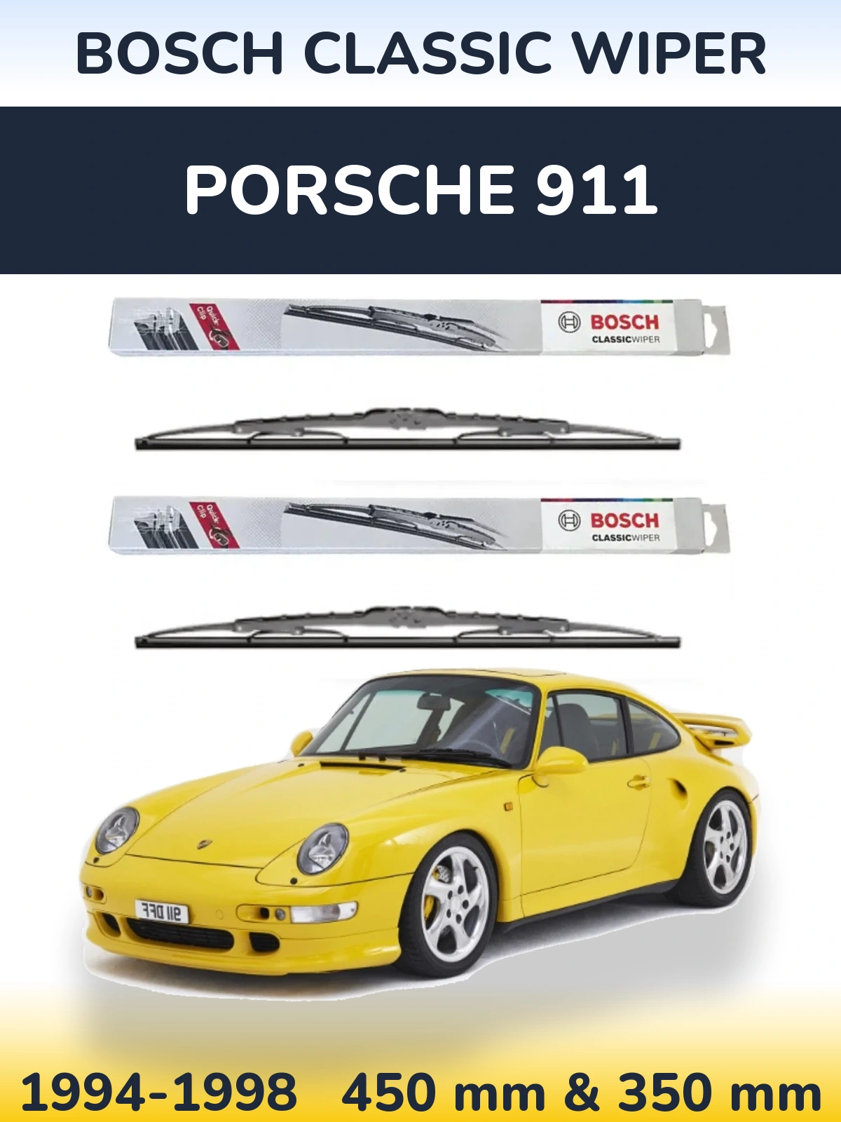 Комплект передних дворников BOSCH Classic Wiper 450 & 340 мм для Porsche 911 1994-1998