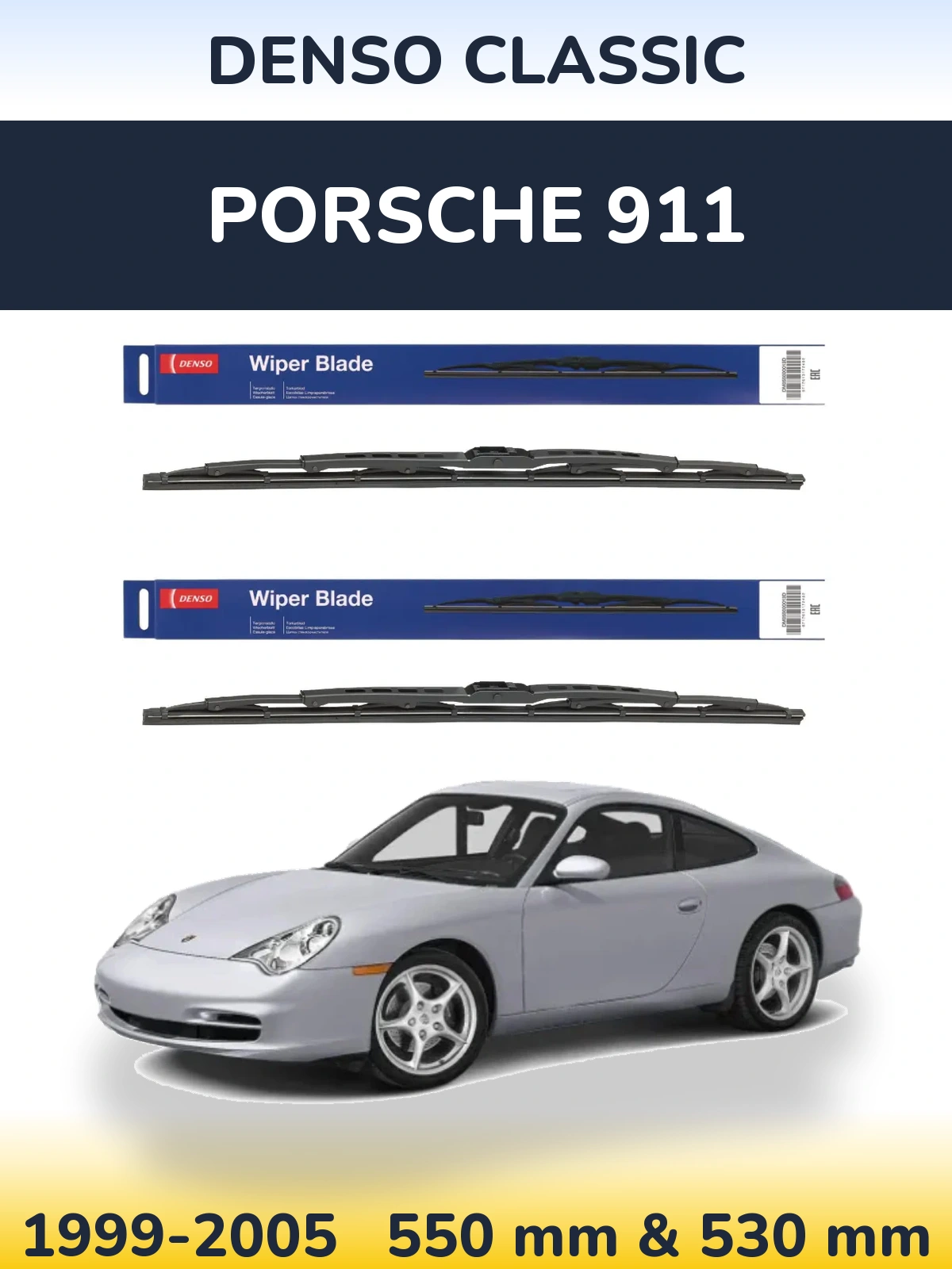 Front wiper blade set Denso Classic 550 & 530 mm for Porsche 911 1999-2005