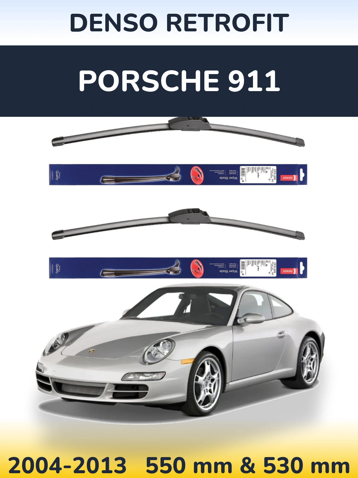 Front wiper blade set Denso Retrofit 550 & 530 mm for Porsche 911 2004-2013