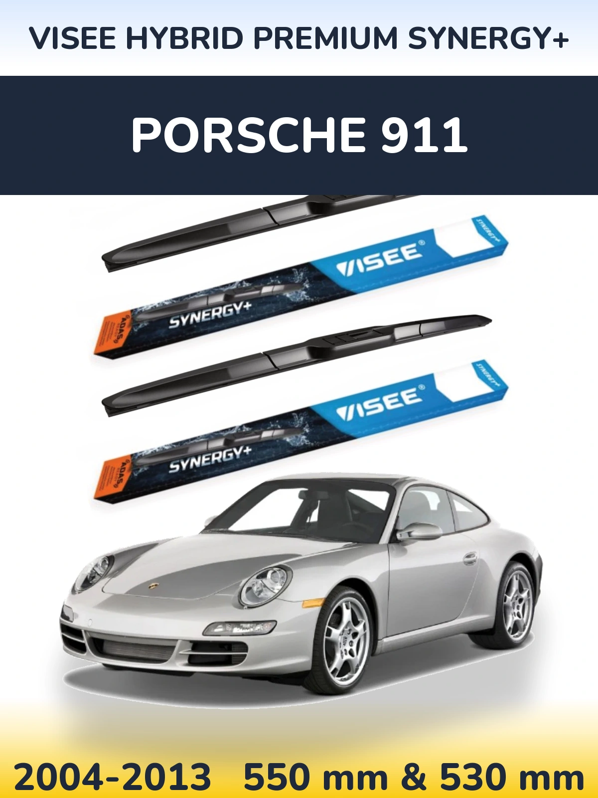 Front wiper blade set VISEE HYBRID PREMIUM SYNERGY+ 550 & 530 mm for Porsche 911 2004-2013
