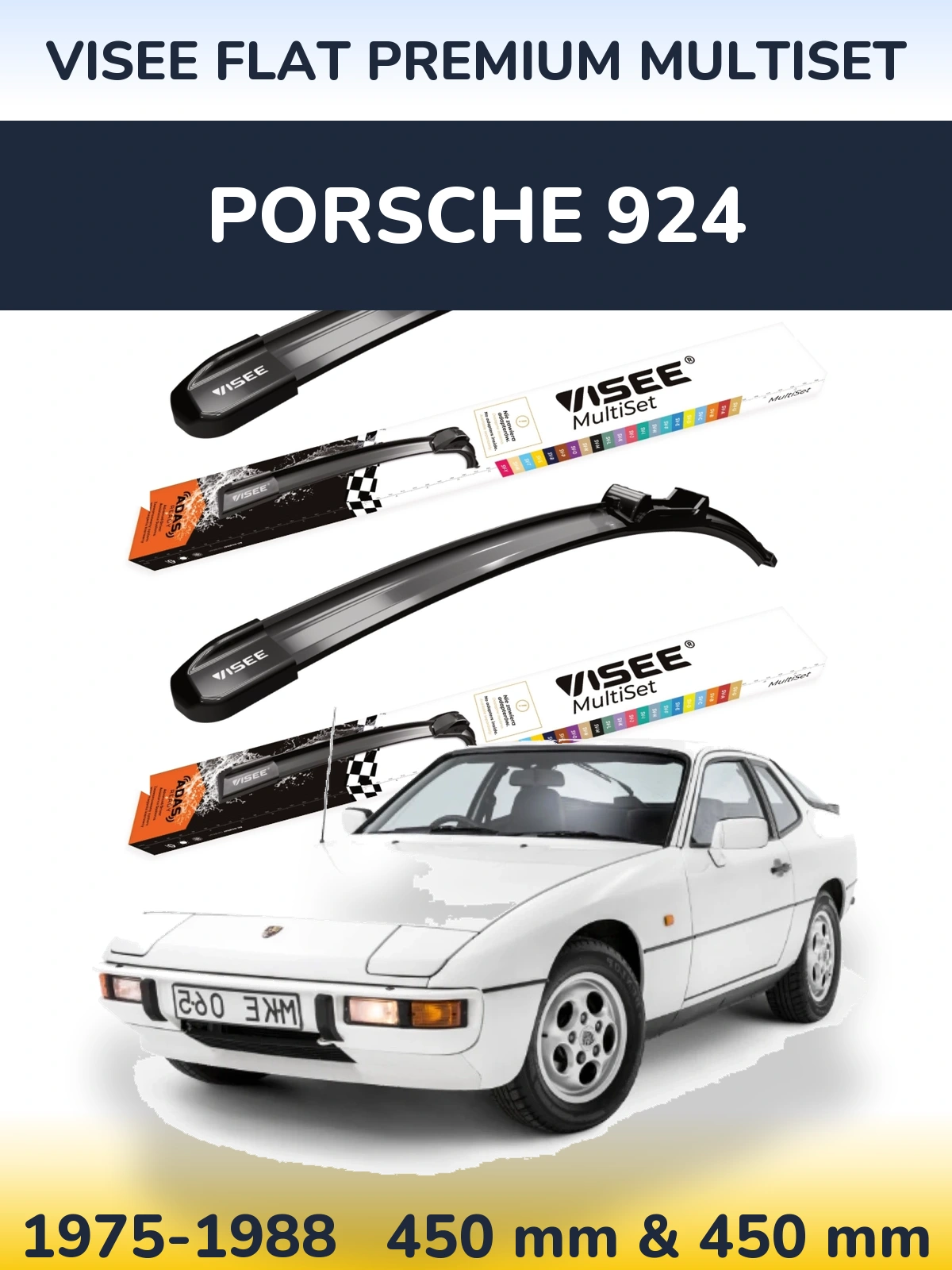 Front wiper blade set VISEE FLAT PREMIUM MultiSet 450 & 450 mm for Porsche 924 1975-1988