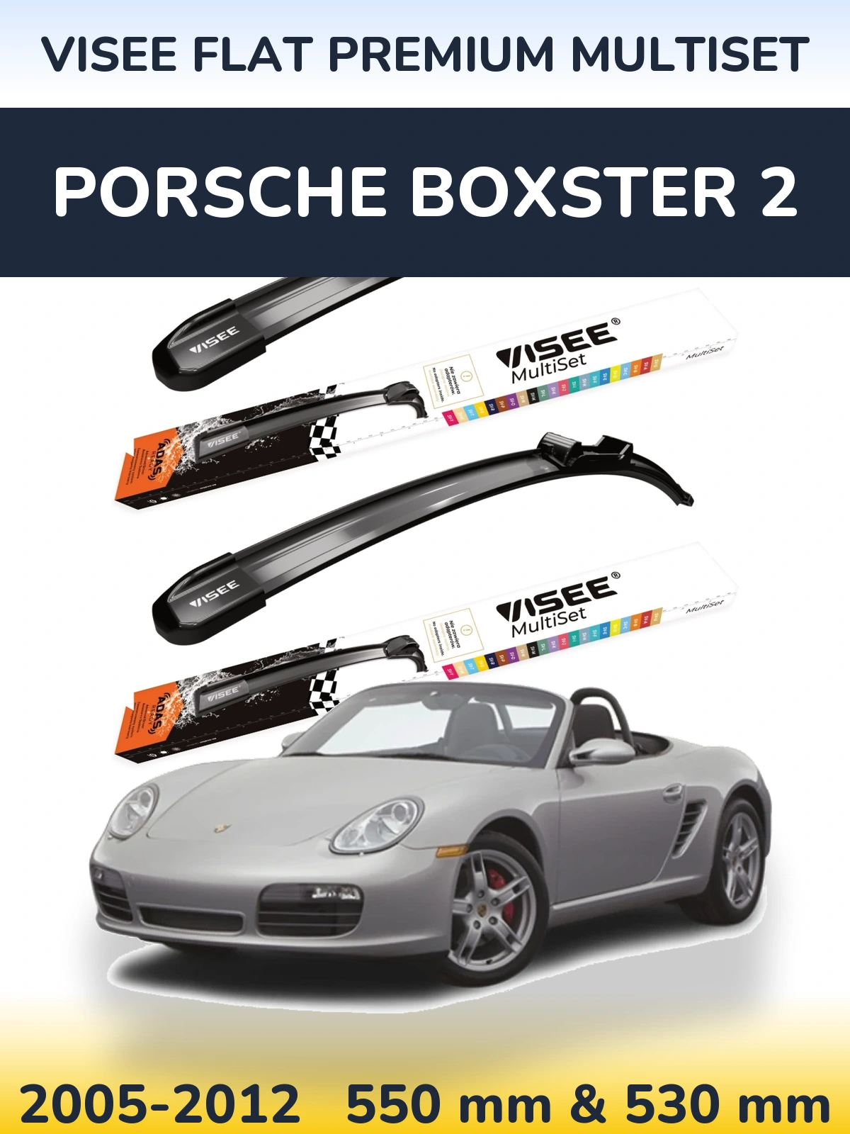 Front wiper blade set VISEE FLAT PREMIUM MultiSet 550 & 530 mm for Porsche Boxster 2 2005-2012