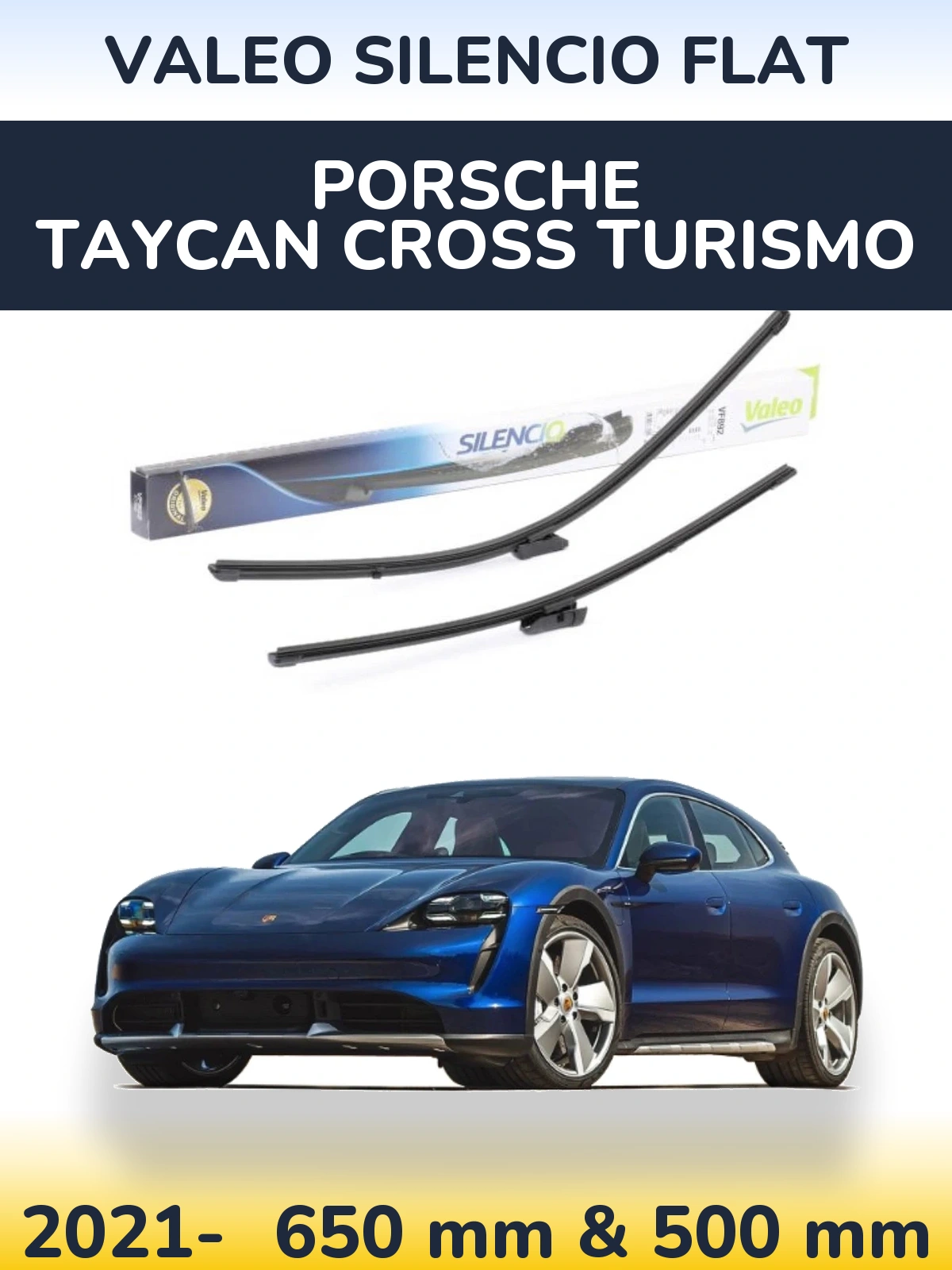 Front wiper blade set Valeo Silencio Flat 630 & 500 mm for Porsche Taycan Cross Turismo 2021-2026