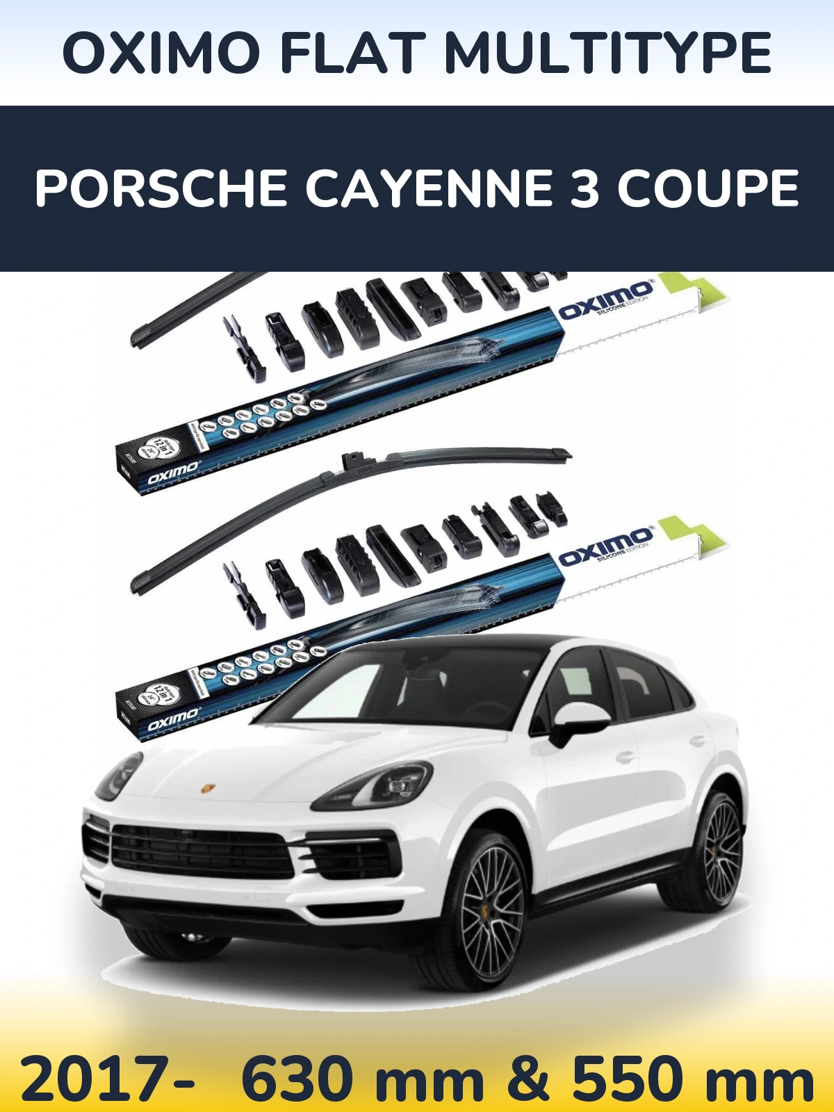 Front wiper blade set Oximo Flat MultiTipoe 600 & 550 mm for Porsche Cayenne 3 Coupe 2017-2026