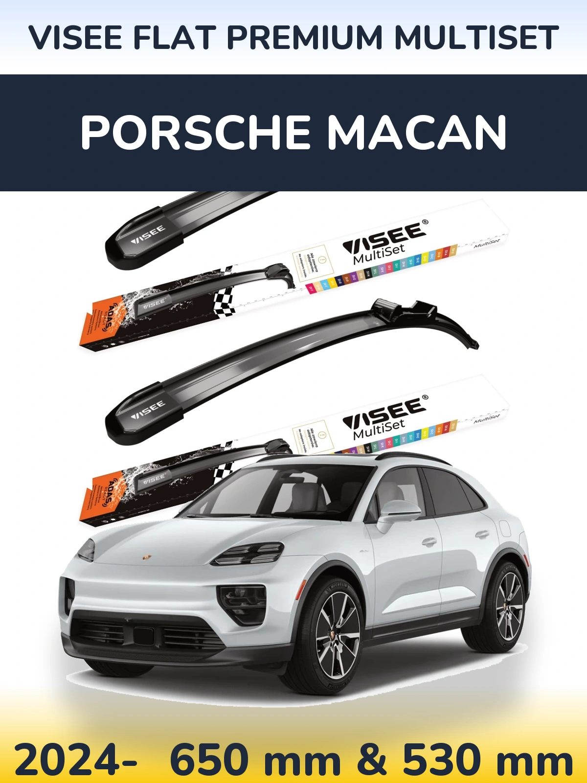 Front wiper blade set VISEE FLAT PREMIUM MultiSet 650 & 530 mm for Porsche Macan 2024-2026