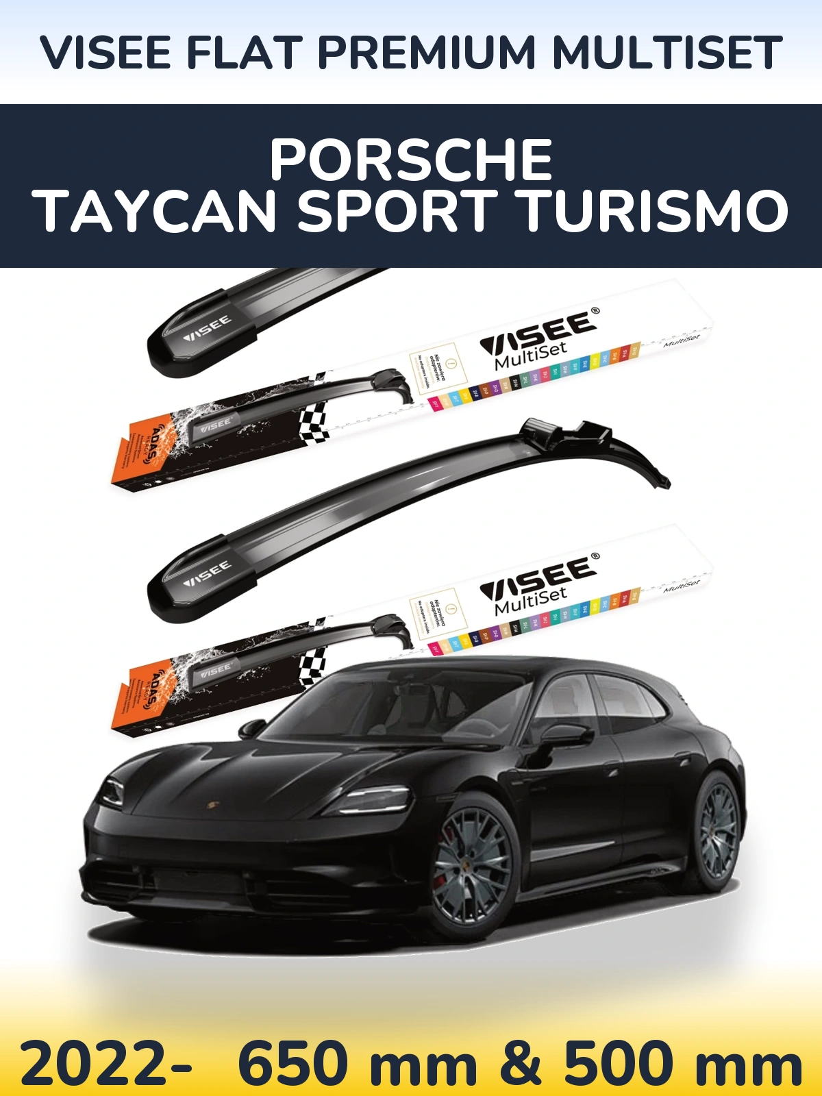 Front wiper blade set VISEE FLAT PREMIUM MultiSet 650 & 500 mm for Porsche Taycan Sport Turismo 2022-2026
