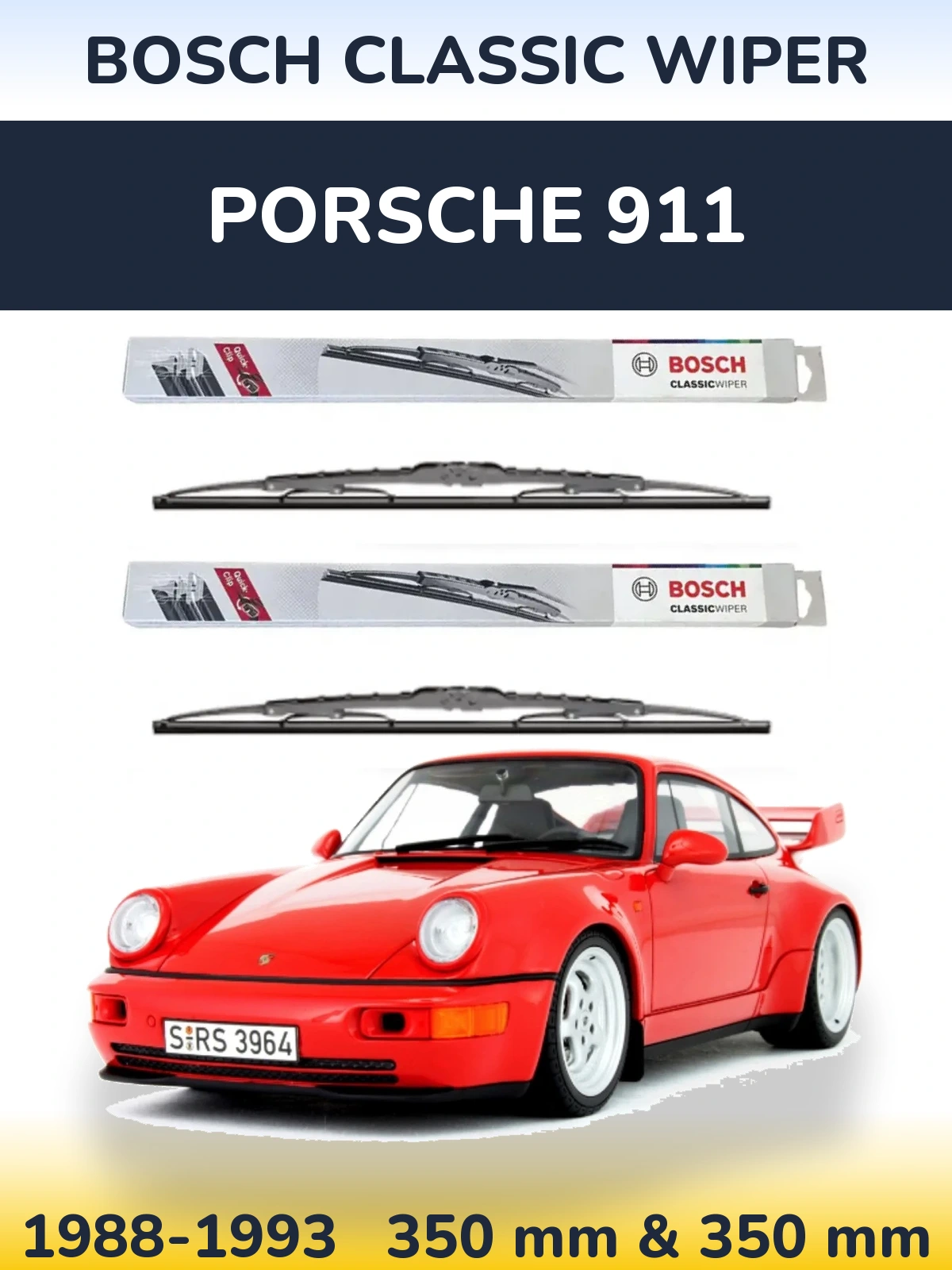 Front wiper blade set BOSCH Classic Wiper 340 & 340 mm for Porsche 911 1988-1993