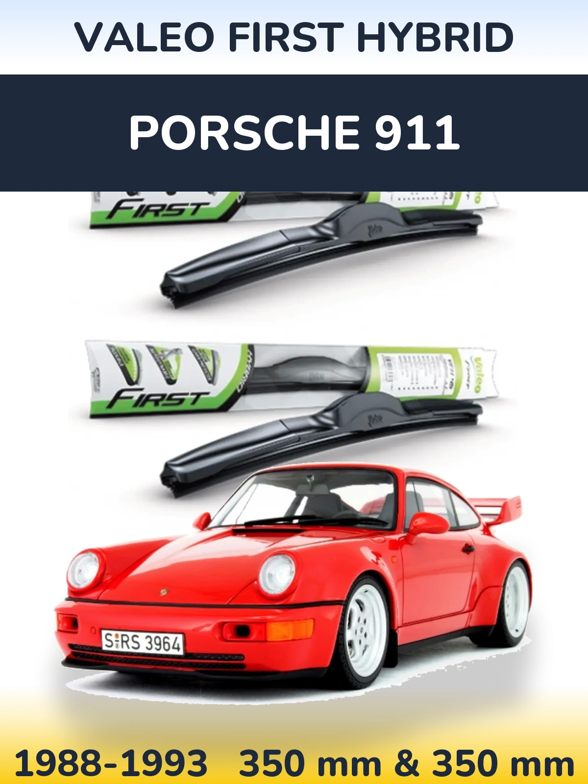 Front wiper blade set Valeo First Hybrid 350 & 350 mm for Porsche 911 1988-1993