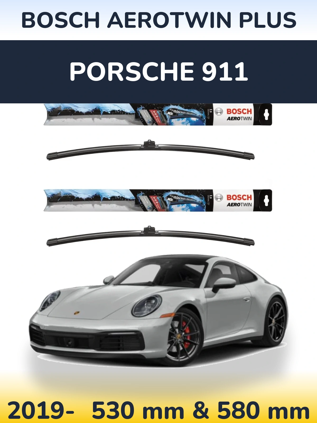 Front wiper blade set BOSCH AeroTwin Plus 530 & 580 mm for Porsche 911 2019-2026