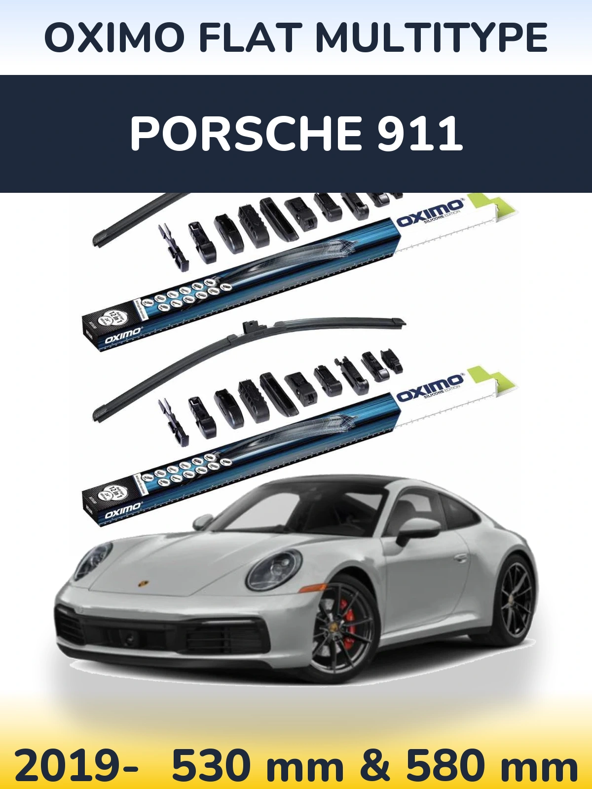 Front wiper blade set Oximo Flat MultiTipoe 530 & 580 mm for Porsche 911 2019-2026