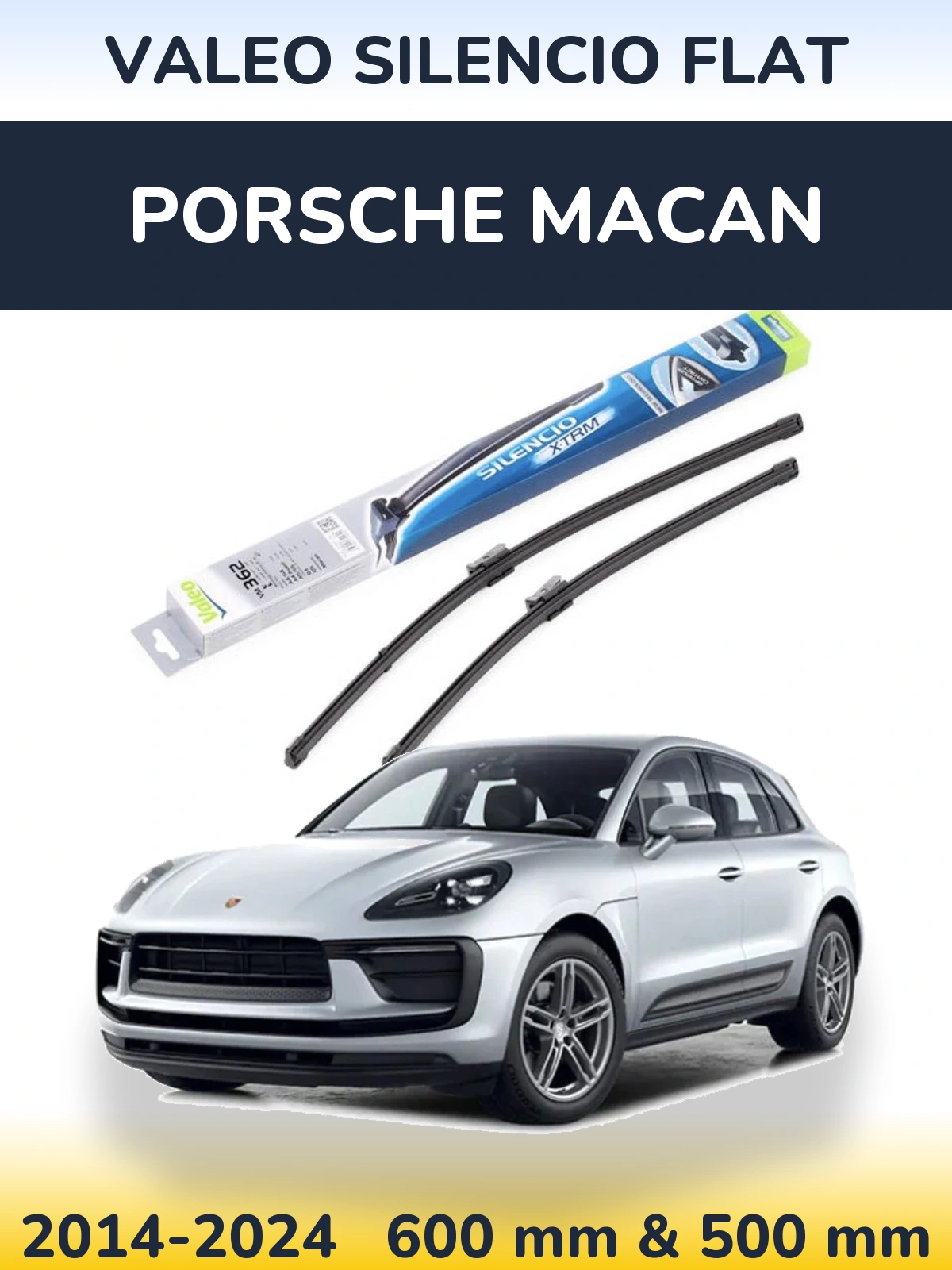 Front wiper blade set Valeo Silencio Flat 600 & 500 mm for Porsche Macan 2014-2024