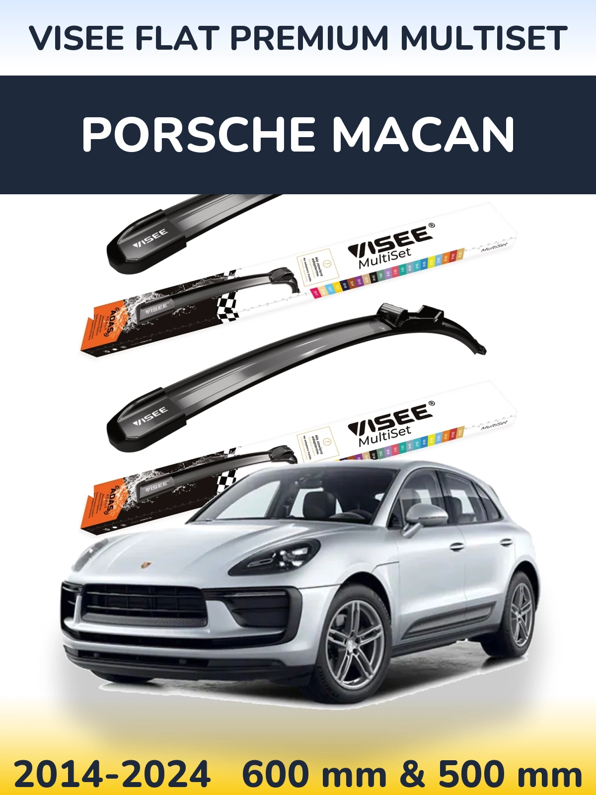 Front wiper blade set VISEE FLAT PREMIUM MultiSet 600 & 500 mm for Porsche Macan 2014-2024