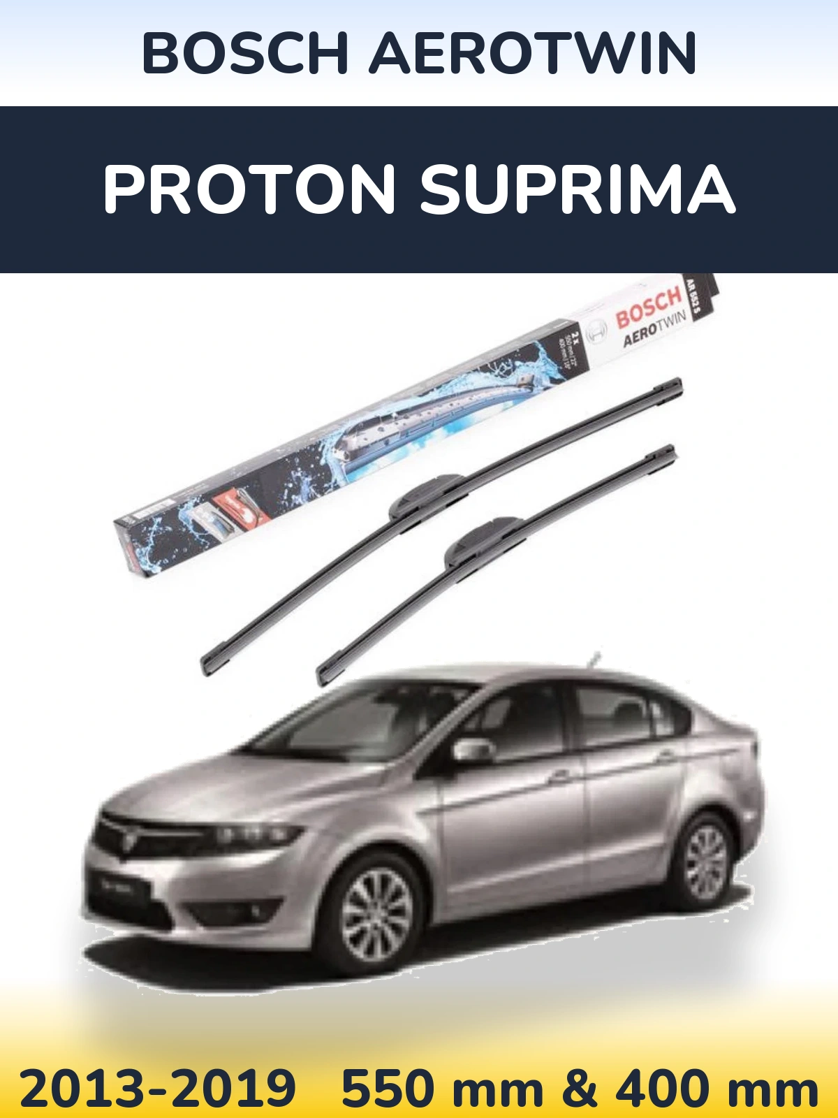 Front wiper blade set BOSCH AeroTwin 550 & 400 mm for Proton Suprima 2013-2019