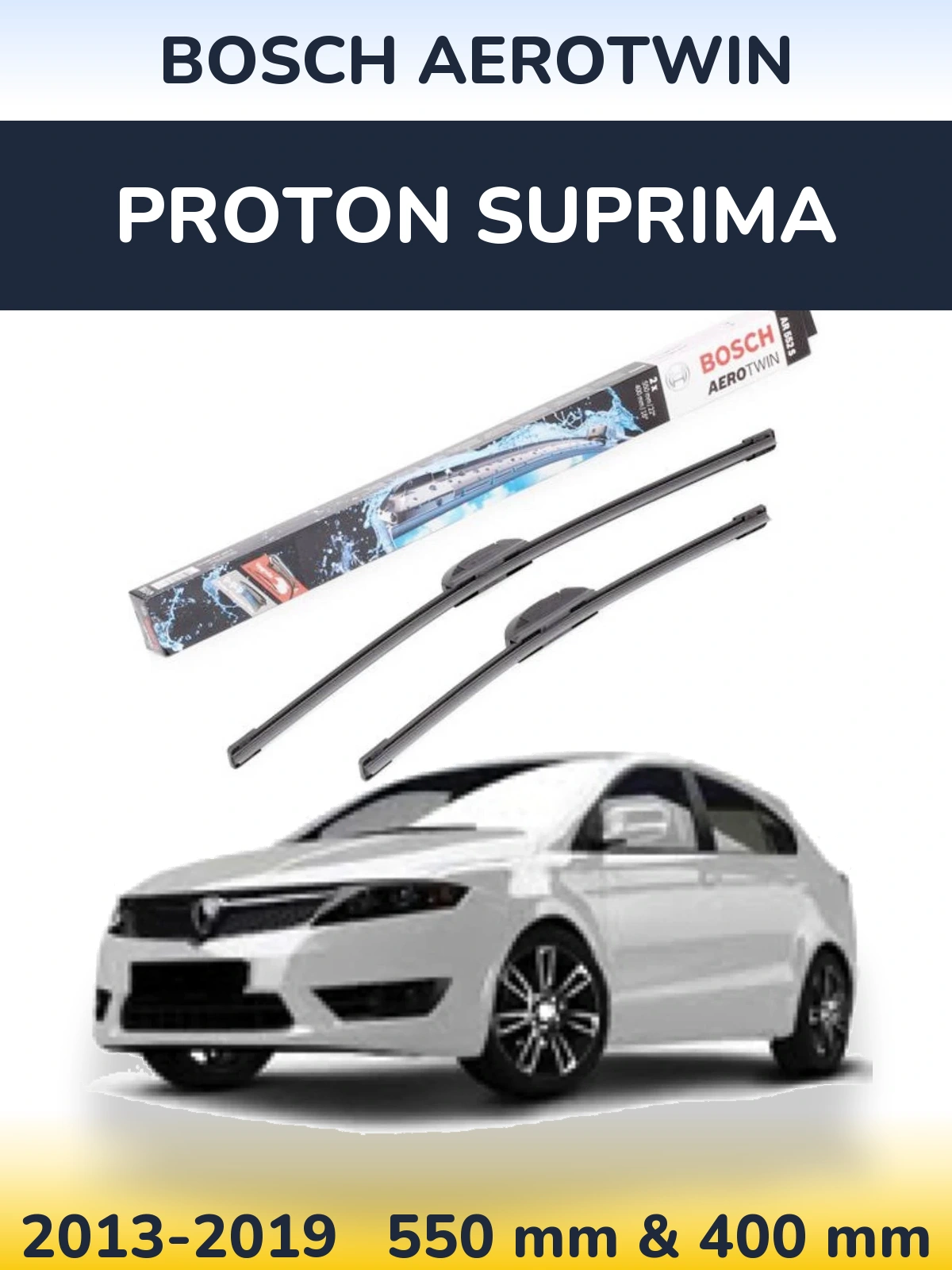 Front wiper blade set BOSCH AeroTwin 550 & 400 mm for Proton Suprima 2013-2019