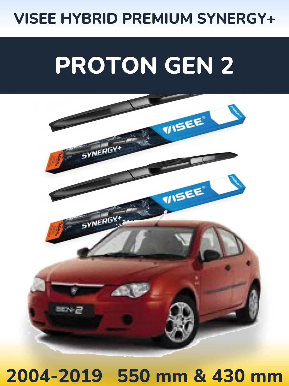 Front wiper blade set VISEE HYBRID PREMIUM SYNERGY+ 550 & 430 mm for Proton Gen 2 2004-2019