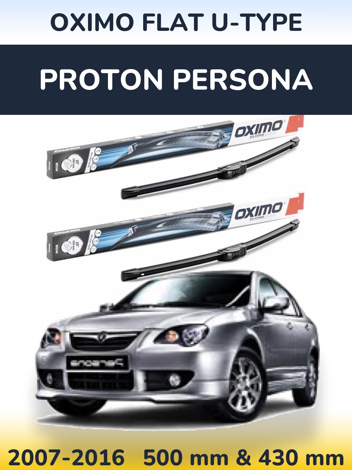 Комплект передних дворников Oximo Flat U-type 500 & 430 мм для Proton Persona 2007-2016