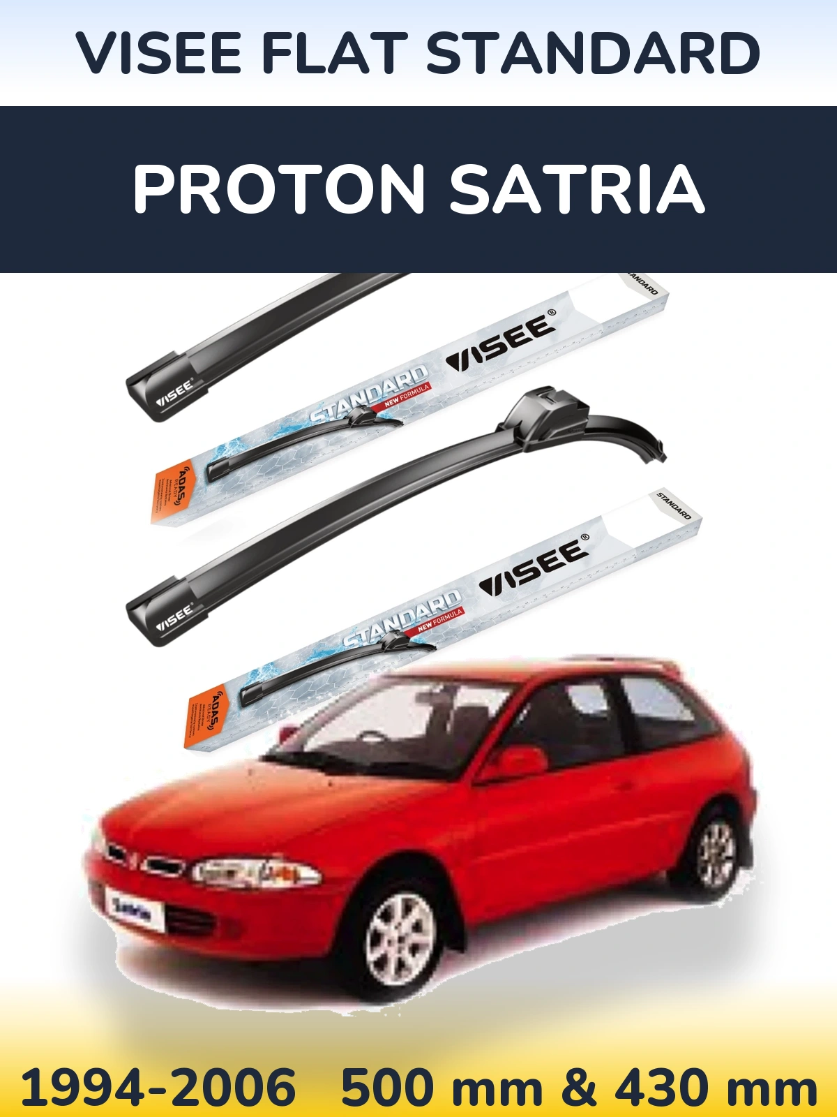 Комплект передних дворников VISEE FLAT STANDARD 500 & 430 мм для Proton Satria 1994-2006