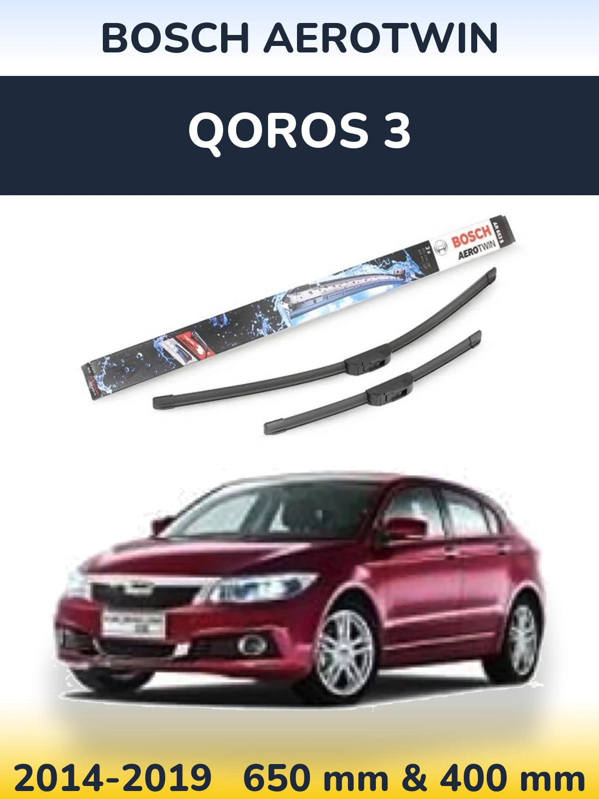 Front wiper blade set BOSCH AeroTwin 650 & 400 mm for Qoros 3 2014-2019