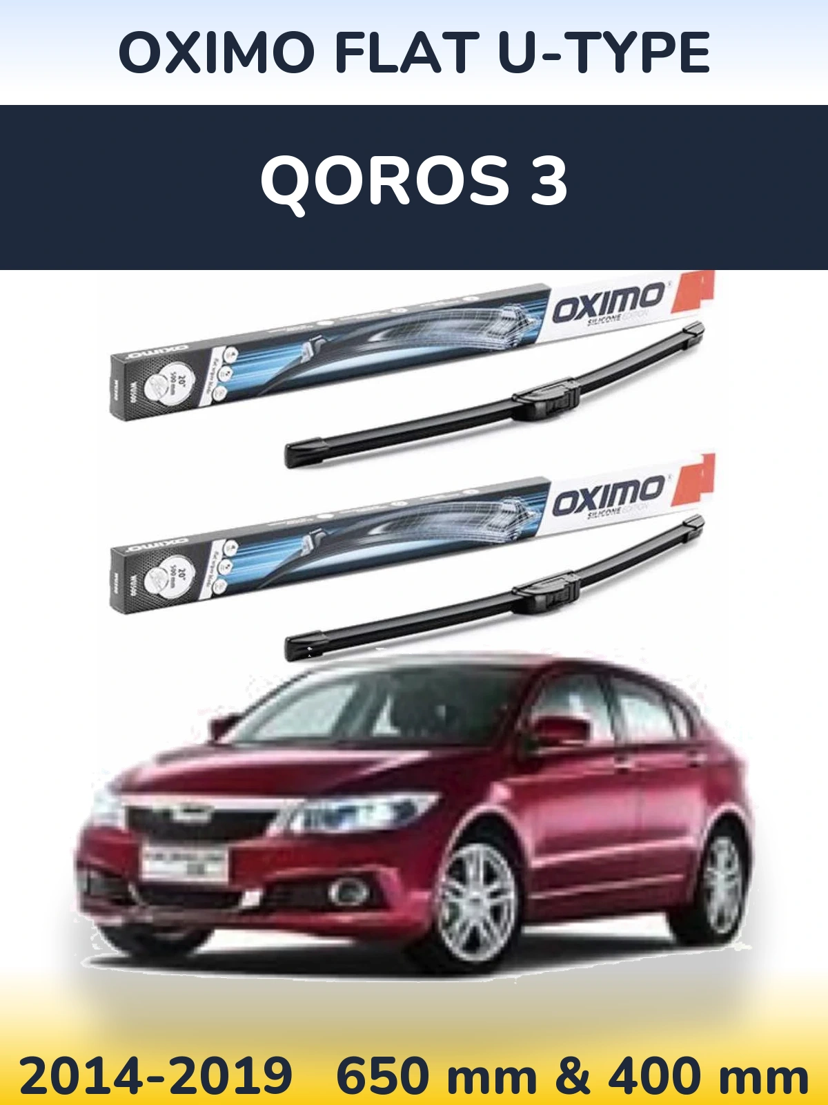 Комплект передних дворников Oximo Flat U-type 650 & 400 мм для Qoros 3 2014-2019